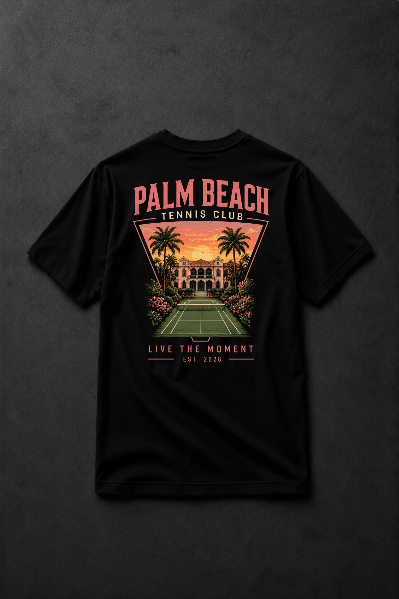 T-shirt Palm Beach Tennis Club | Court et palmiers rétro | 100 % coton unisexe