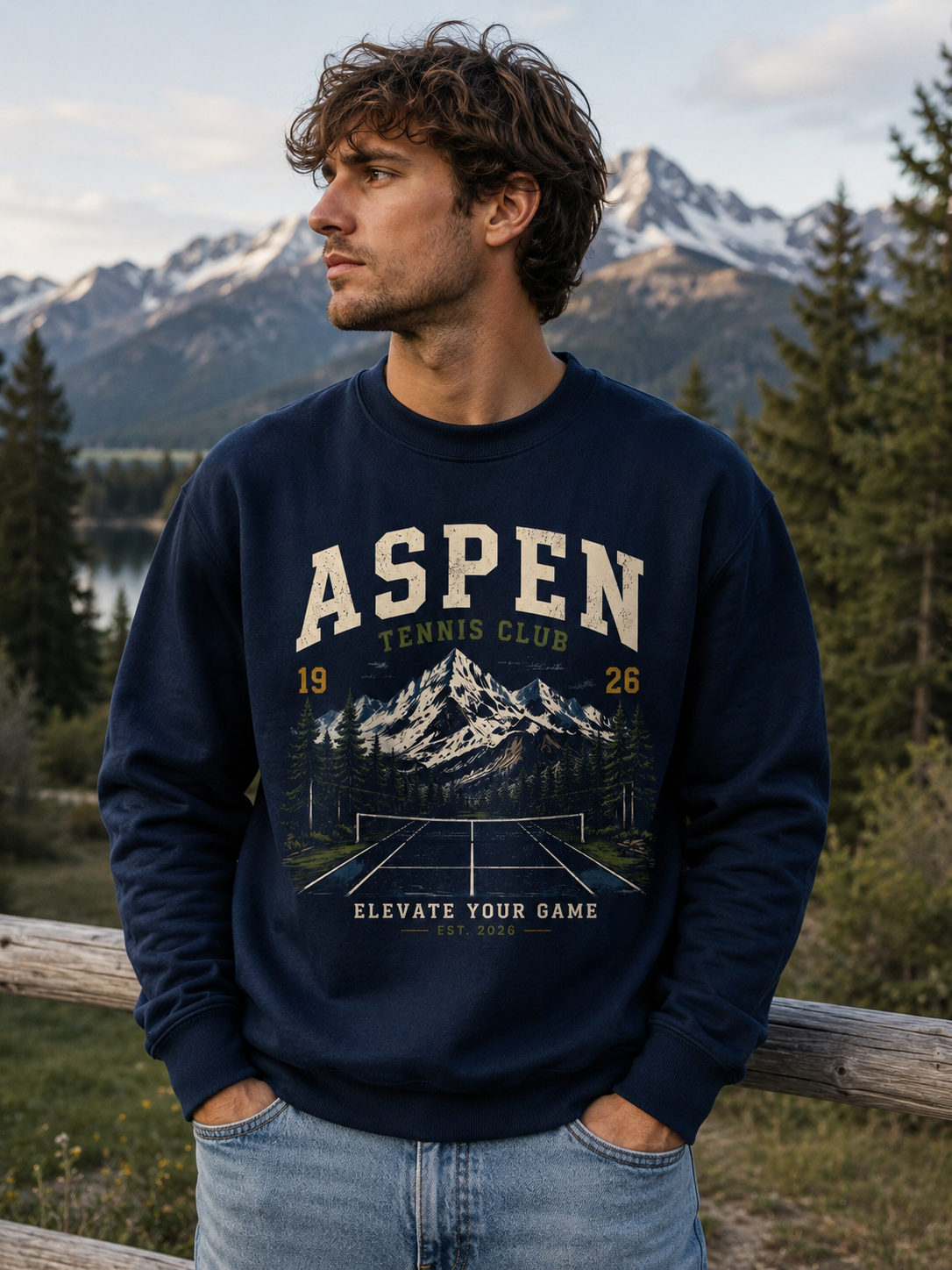 Sweatshirt Aspen Tennis Club | Court de tennis alpin vintage | Unisexe