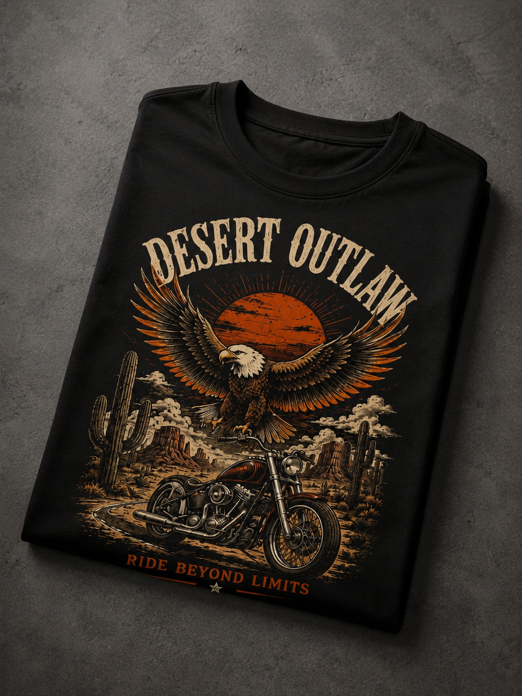 T-shirt Biker Américain Desert Outlaw – Moto Vintage, Aigle & Route 66 | Unisexe 100 % Coton