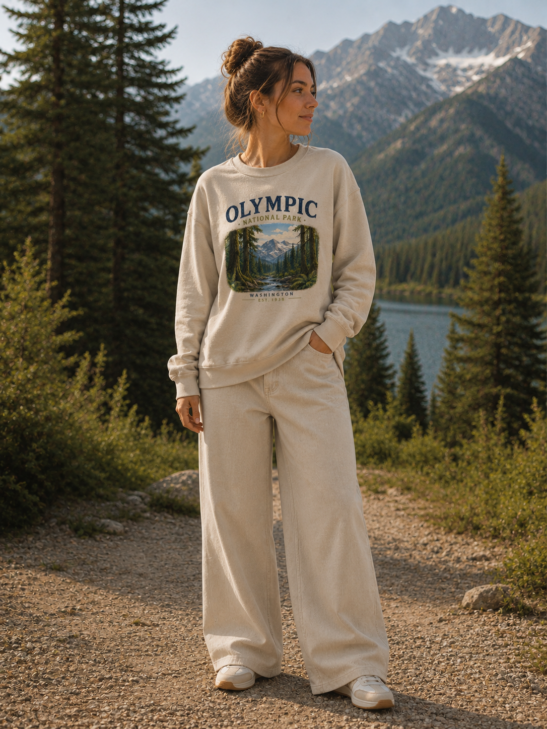 Sweatshirt Olympic National Park | Montagnes et forêt vintage | Unisexe