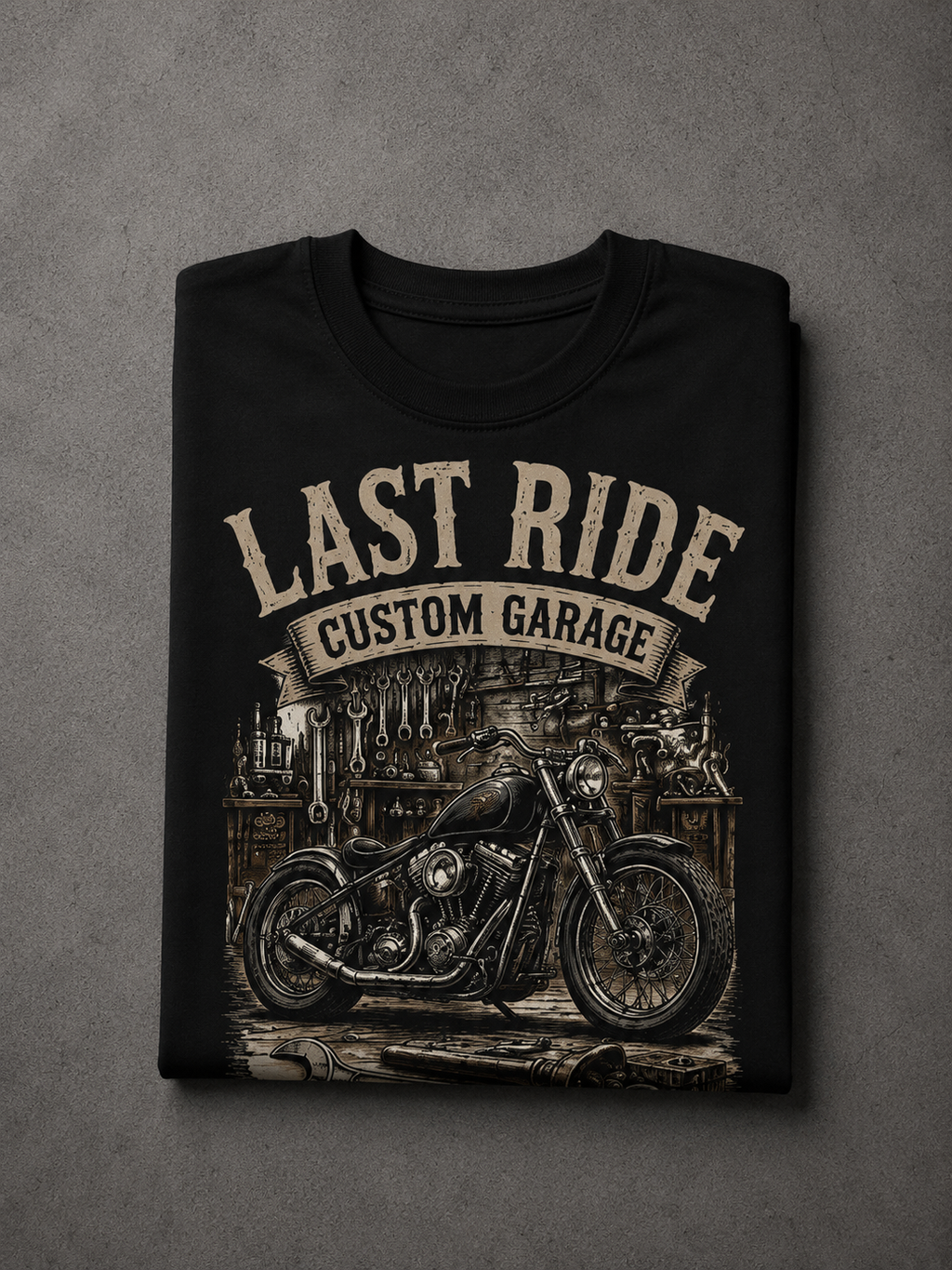 T-shirt Biker Vintage Homme | Last Ride Custom Garage | American Heritage
