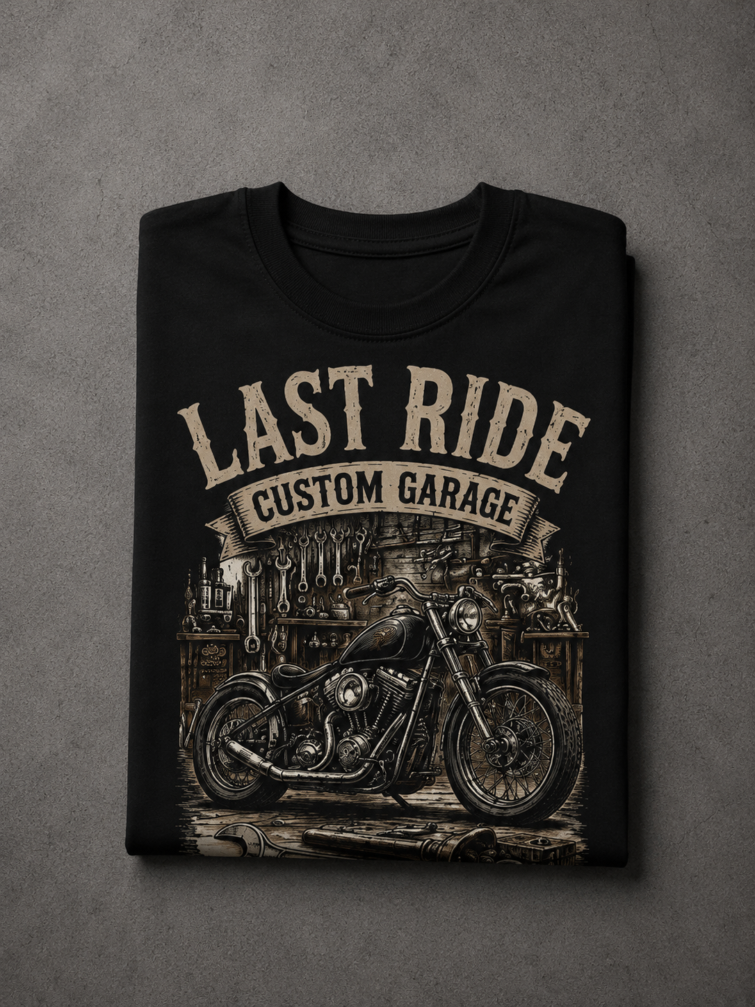 T-shirt Biker Vintage Homme | Last Ride Custom Garage | American Heritage