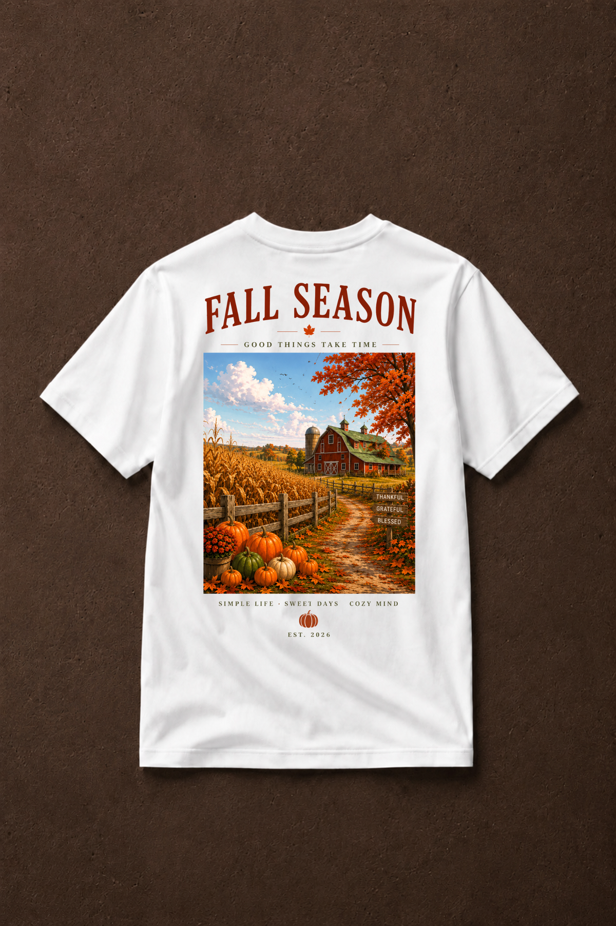 T-shirt Fall Season | Ferme automnale et citrouilles | 100 % coton unisexe