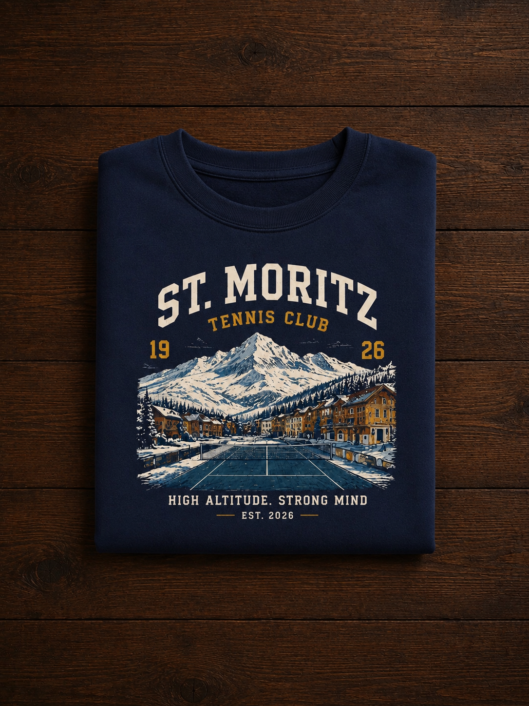 Sweatshirt St. Moritz Tennis Club | Court alpin vintage | Unisexe imprimé en France
