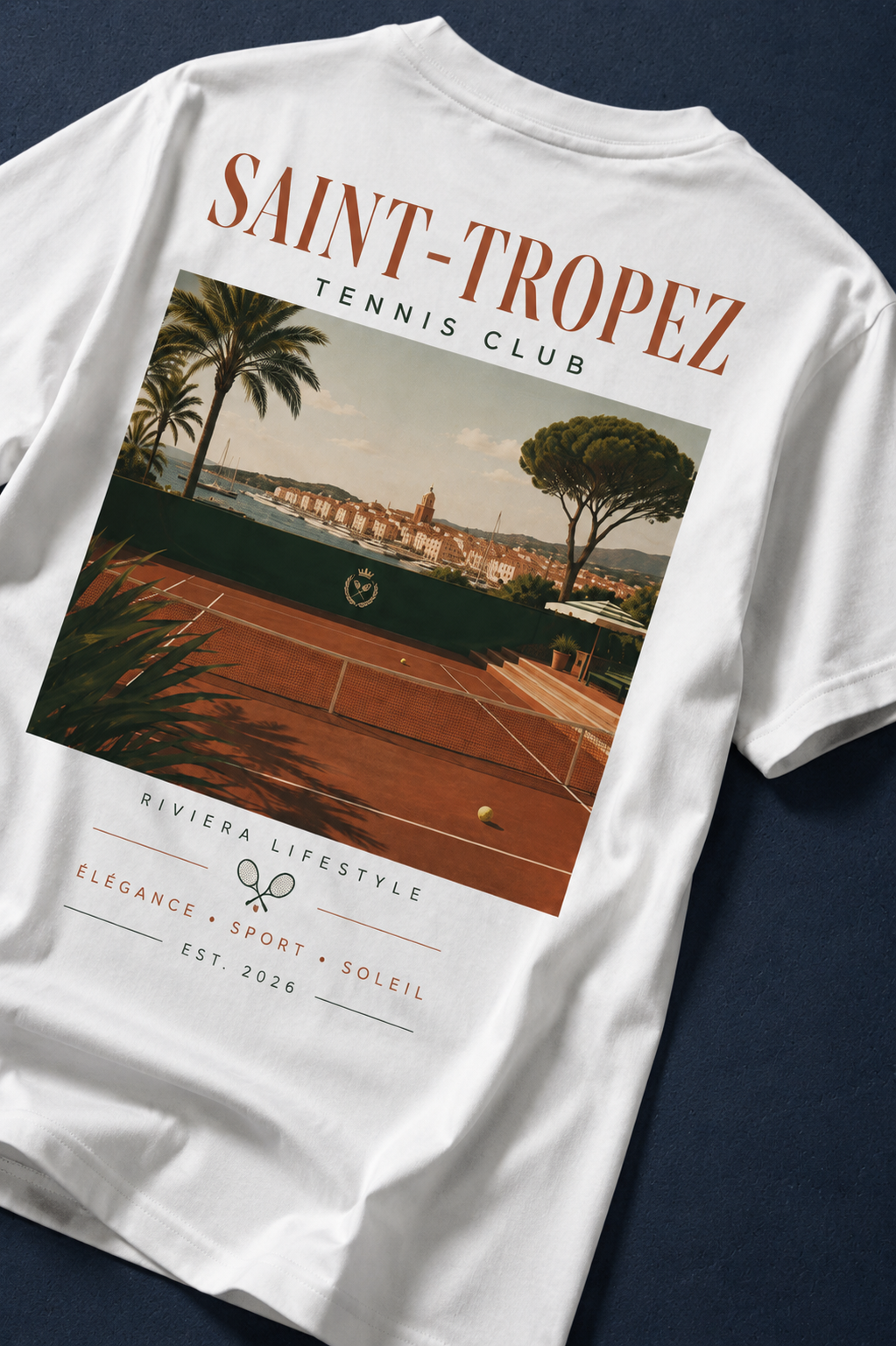 Saint-Tropez Tennis Club T-Shirt, Riviera Travel Tee, Vintage Coastal Tennis Shirt, White Unisex Summer Vacation