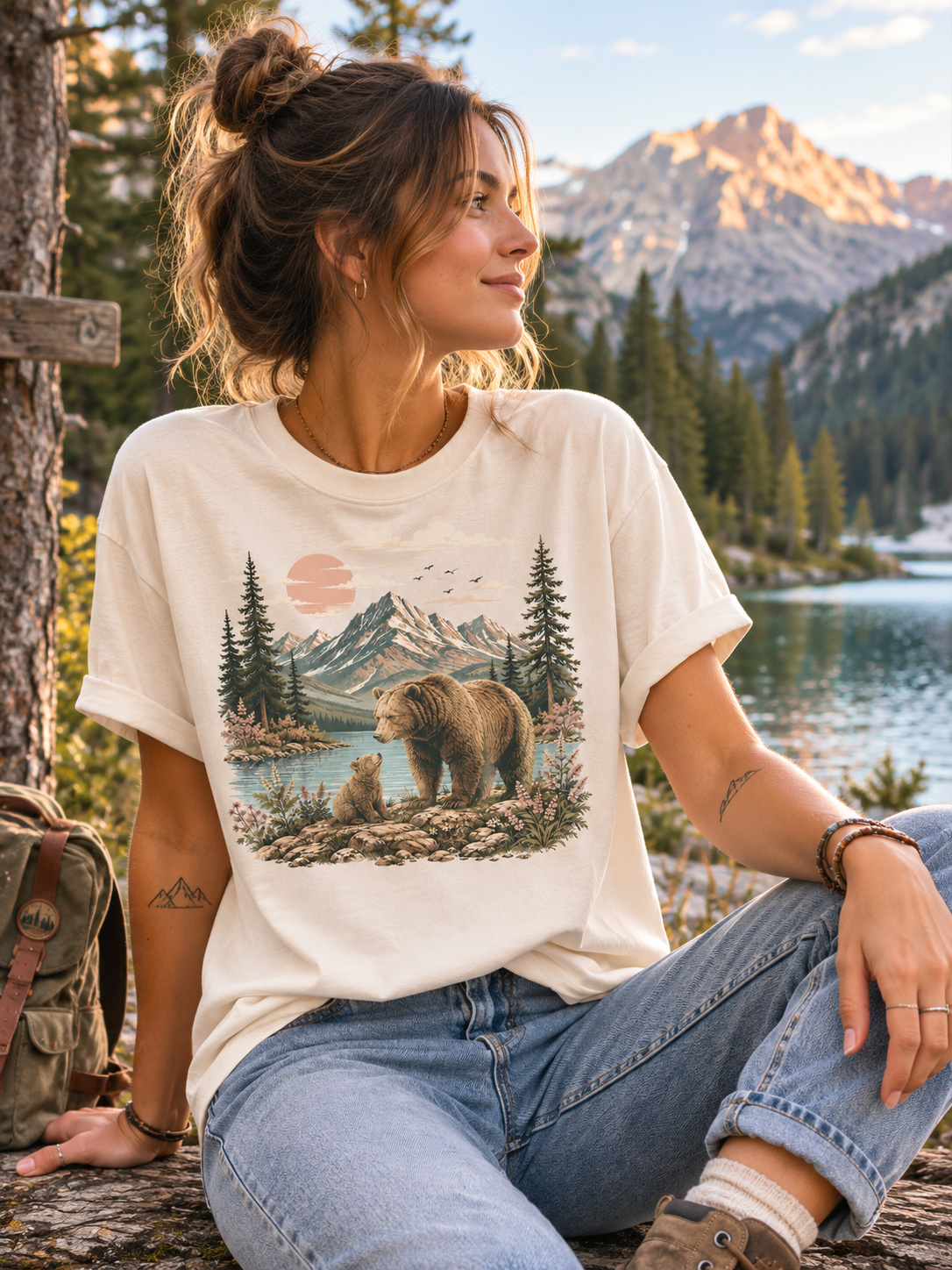 T-shirt Ours Vintage – Tee-shirt Nature, Montagne & Forêt | Unisexe Outdoor 100% coton
