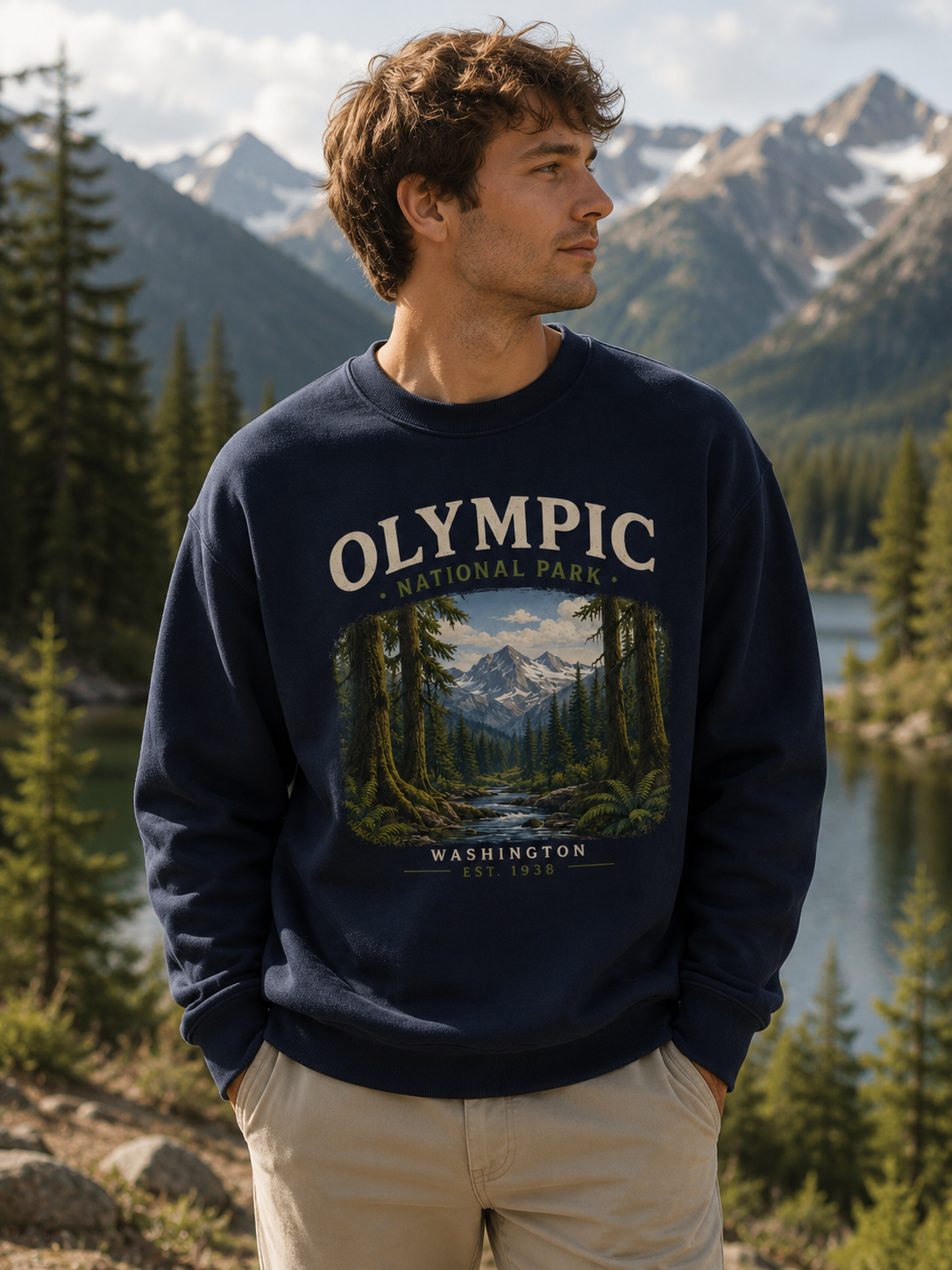 Sweatshirt Olympic National Park | Montagnes et forêt vintage | Unisexe