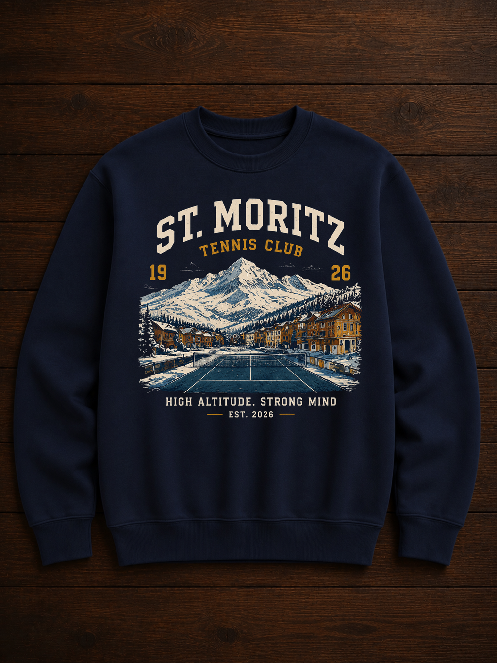 Sweatshirt St. Moritz Tennis Club | Court alpin vintage | Unisexe imprimé en France