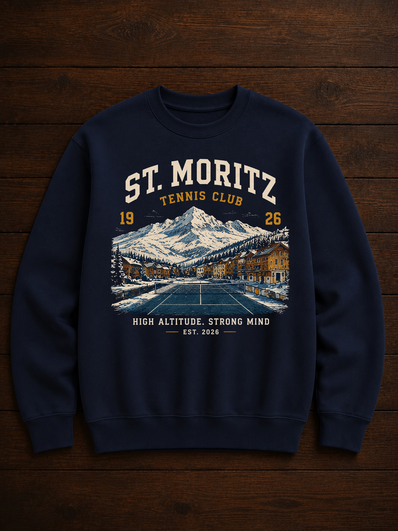 Sweatshirt St. Moritz Tennis Club | Court alpin vintage | Unisexe imprimé en France