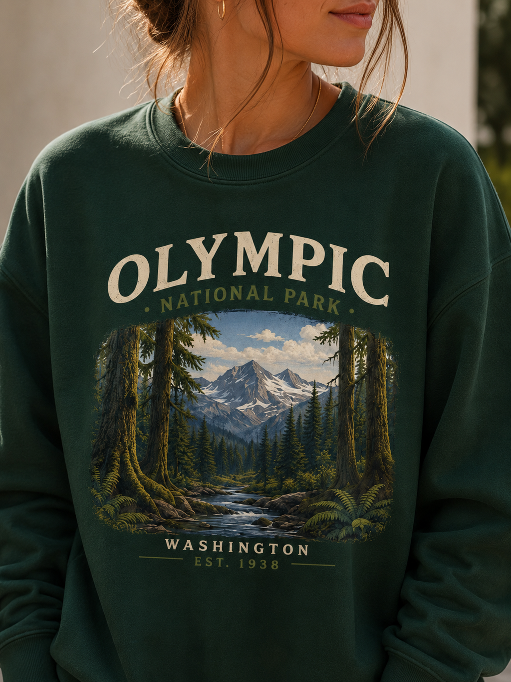 Sweatshirt Olympic National Park | Montagnes et forêt vintage | Unisexe