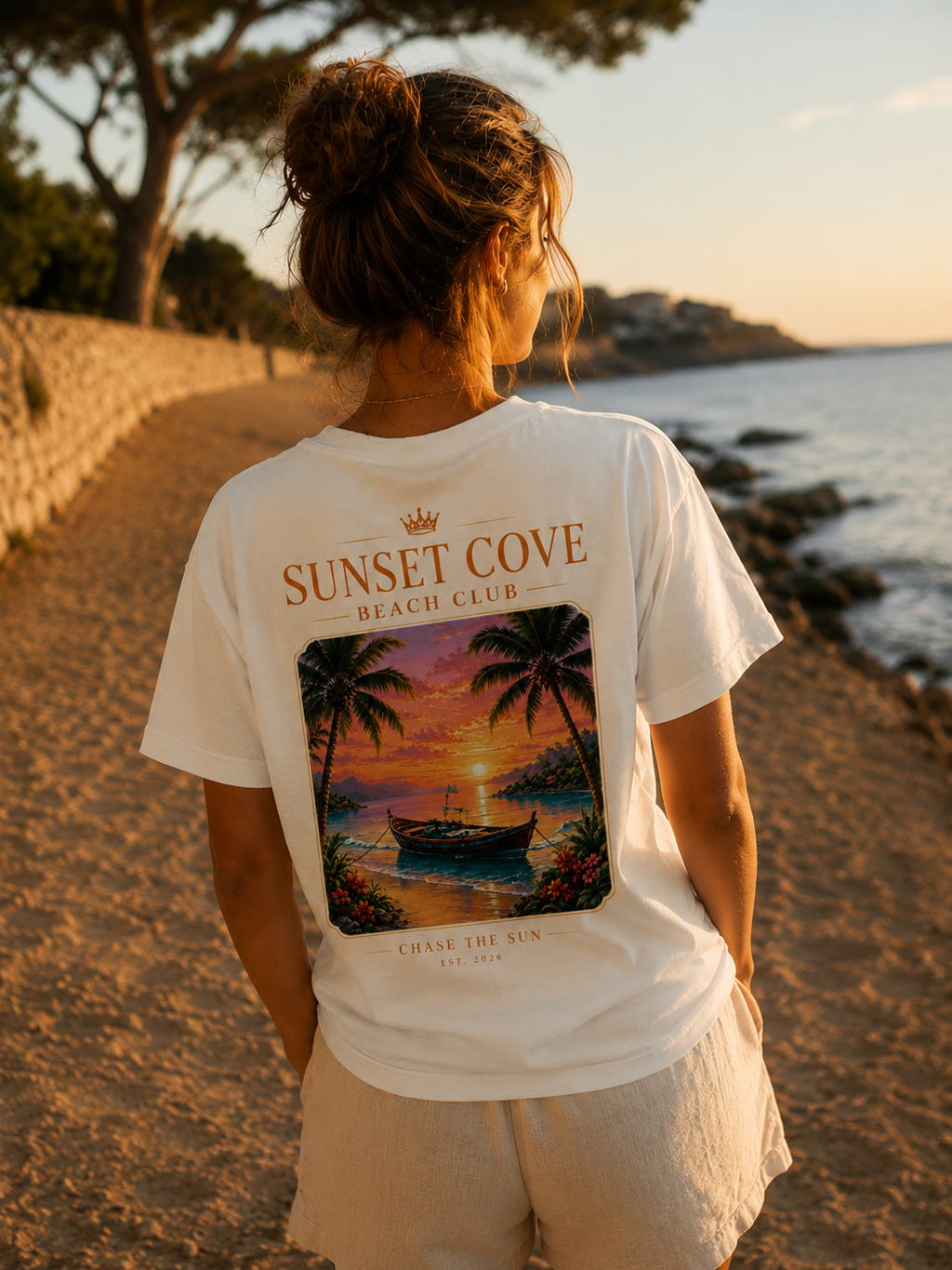 T-shirt été Sunset Cove palmiers