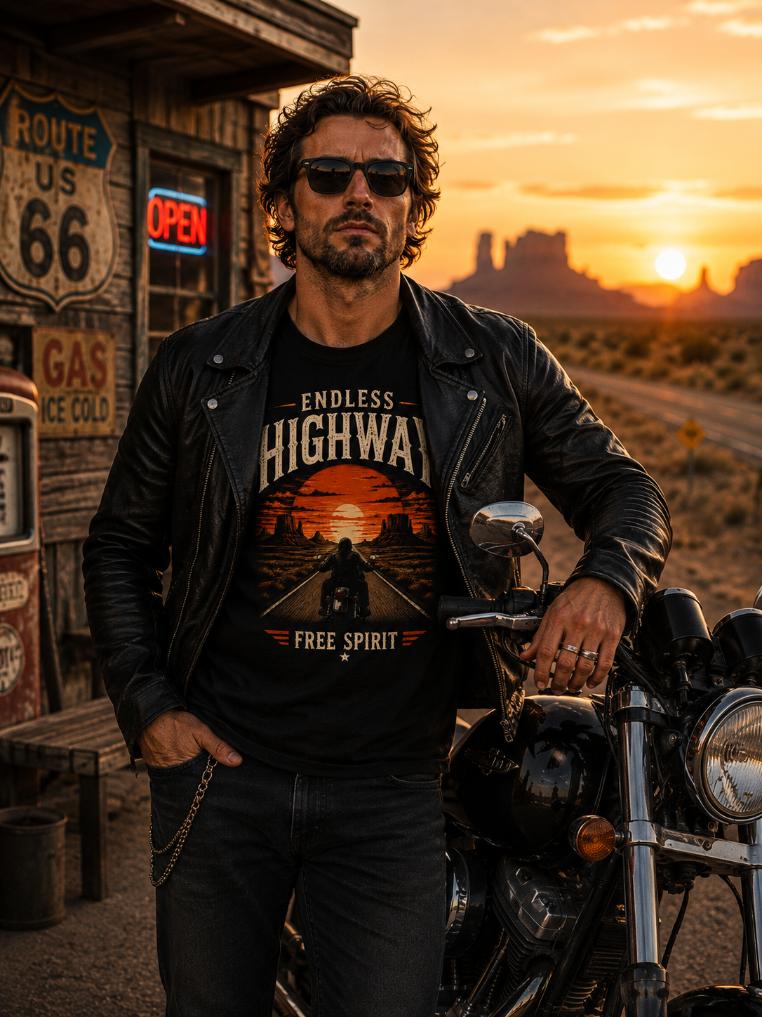T-shirt Endless Highway – Route 66 Vintage | T-shirt Biker Américain Unisexe 100 % Coton | Style Moto & Road Trip