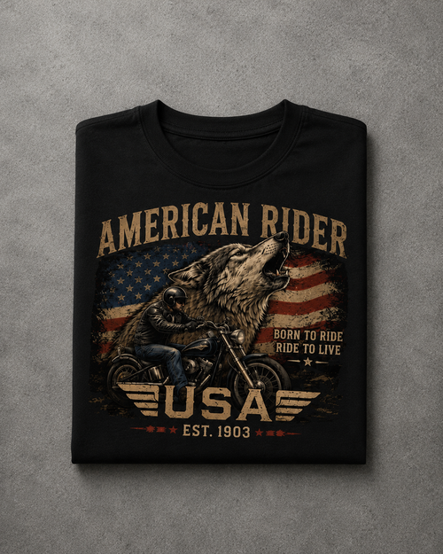 T-shirt American Rider USA Vintage | Moto & Drapeau Américain | T-shirt Biker Unisexe 100% coton
