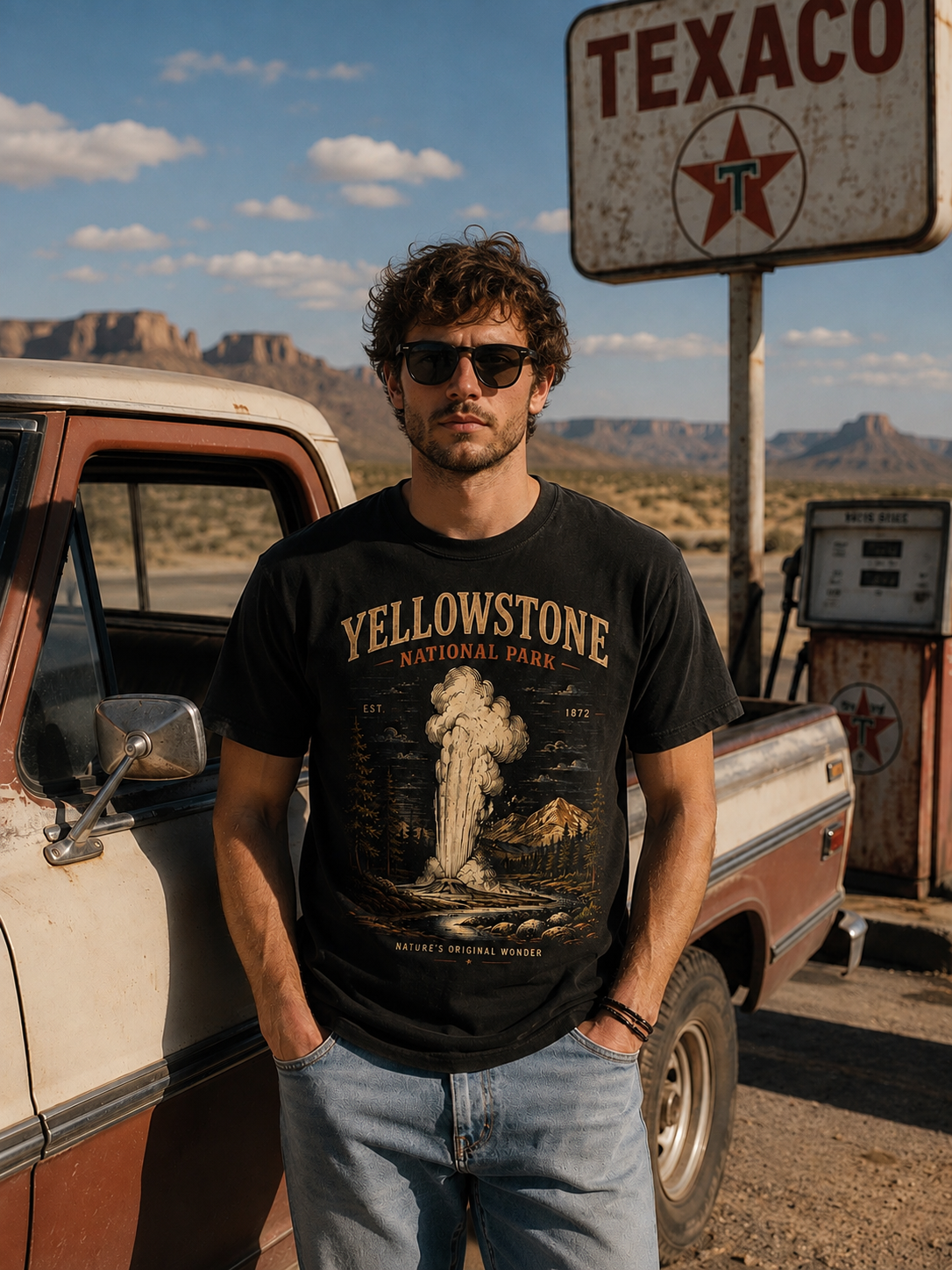 T-shirt Yellowstone National Park Vintage – Tee-shirt Unisexe Noir Nature & Road Trip | Empreinte Héritage 100% coton