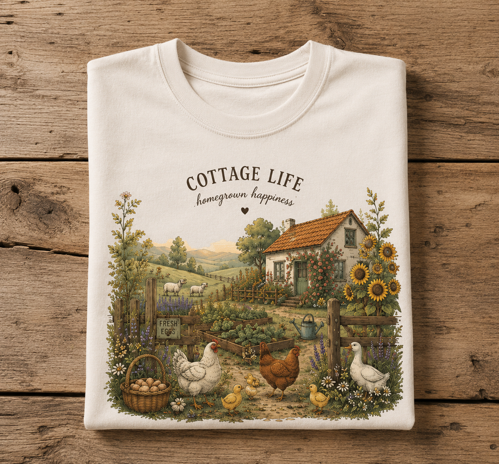 T-shirt Cottage Life Champêtre | Jardin et basse-cour | 100 % coton