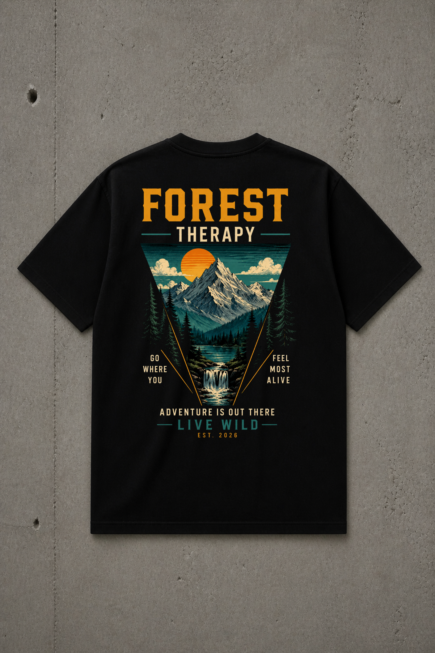 T-shirt Forest Therapy | Montagnes et forêt sauvage | 100 % coton unisexe