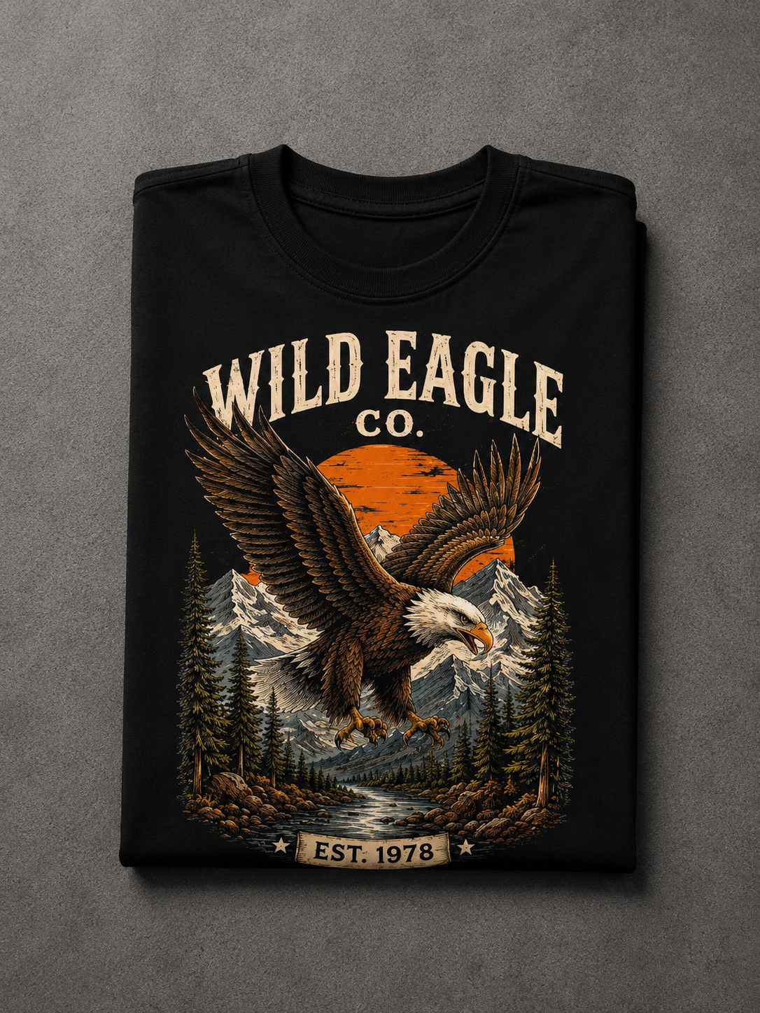 T-shirt Wild Eagle Vintage | T-shirt Aigle Américain Noir | Style Biker & Outdoor 100% coton