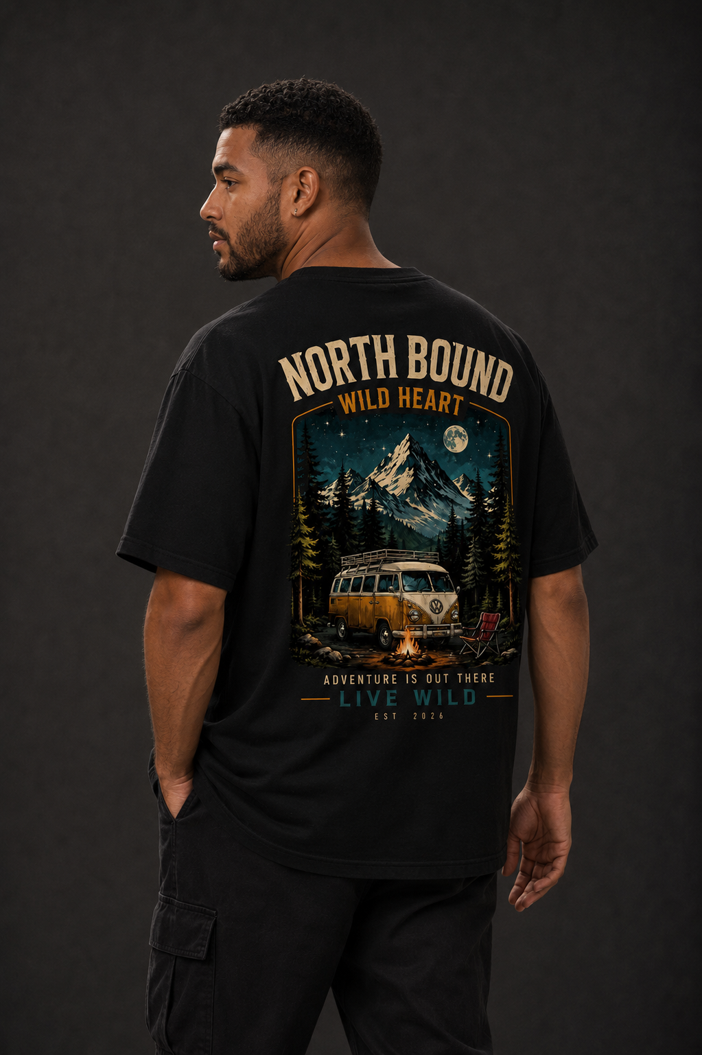 T-shirt North Bound Wild Heart | Montagne et van rétro | 100 % coton unisexe