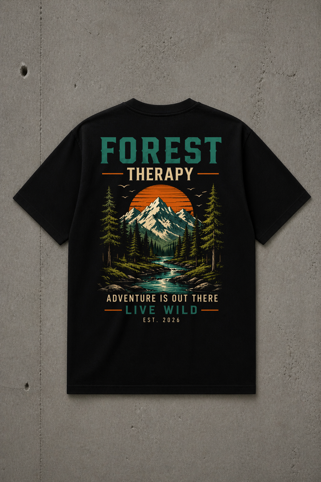T-shirt Forest Therapy Vintage | Montagnes et sapins | 100 % coton unisexe