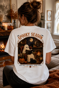 T-shirt Spooky Season Vintage | Fantôme, chat noir et citrouilles | 100 % coton unisexe