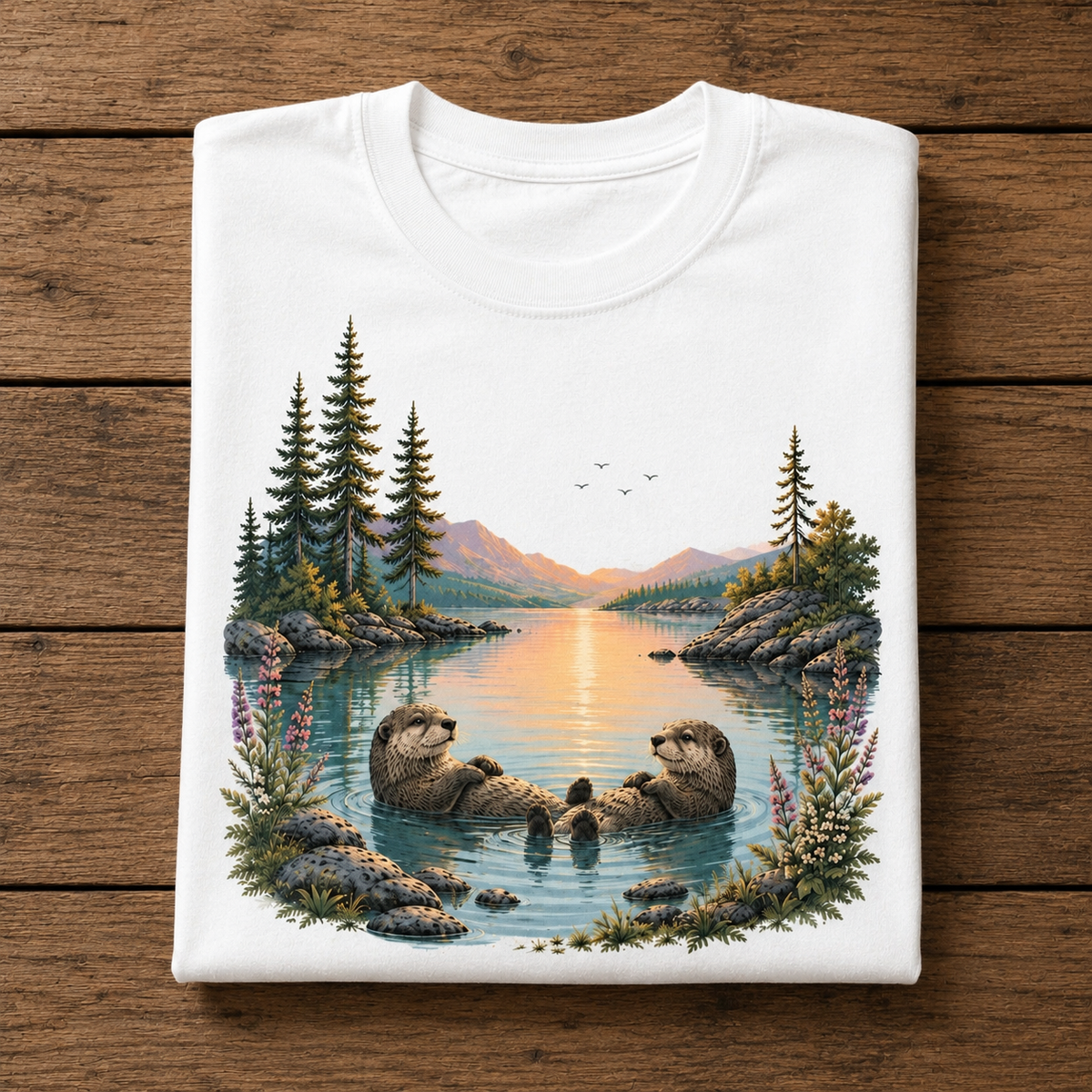 T-shirt Loutres du Lac | Paysage montagne et forêt | 100 % coton unisexe