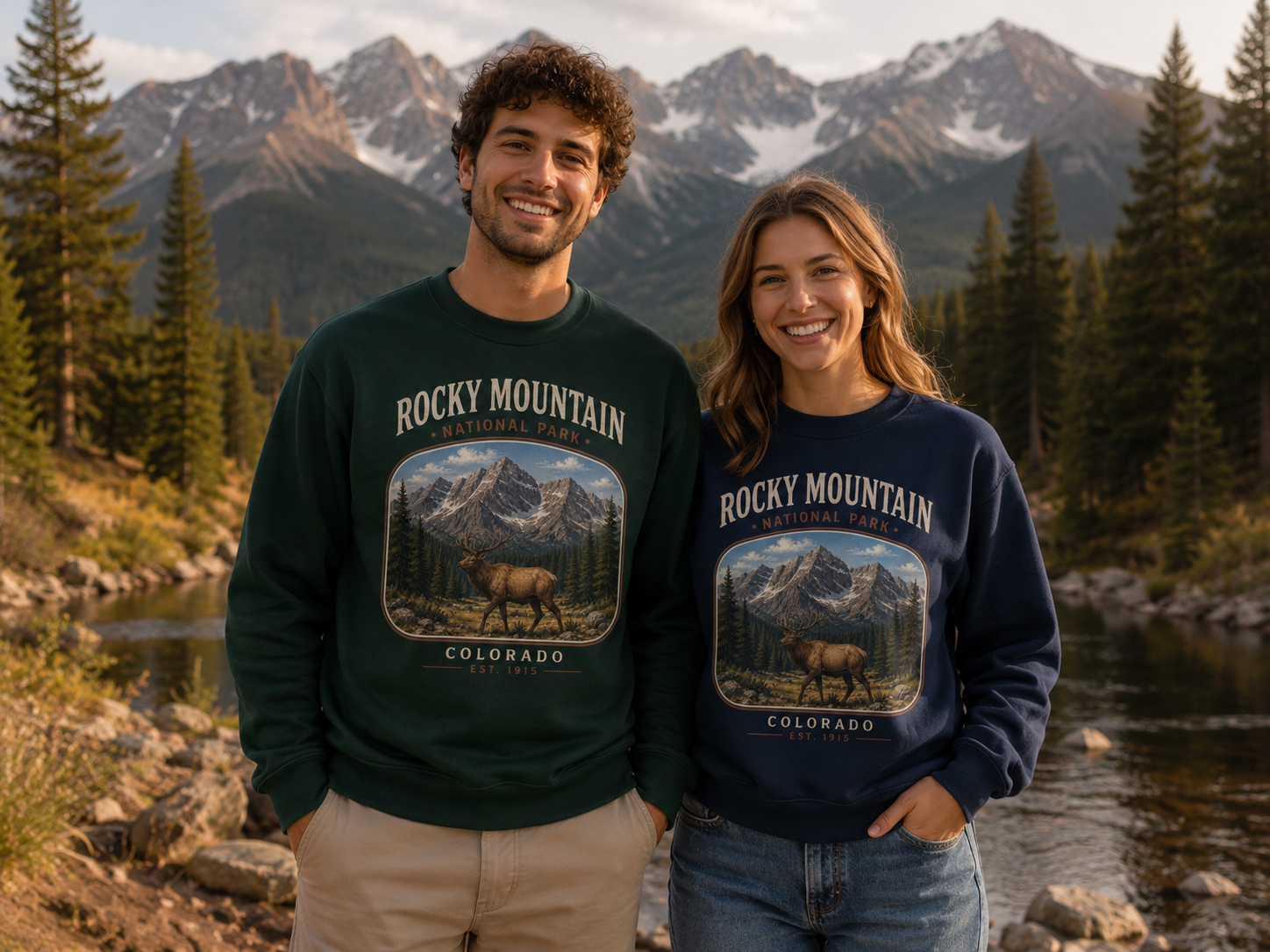 Sweatshirt Rocky Mountain Colorado | Cerf et sommets vintage | Unisexe