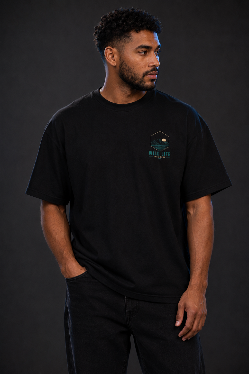 T-shirt Wild Life Free Soul | Montagne et lac nocturne | 100 % coton unisexe