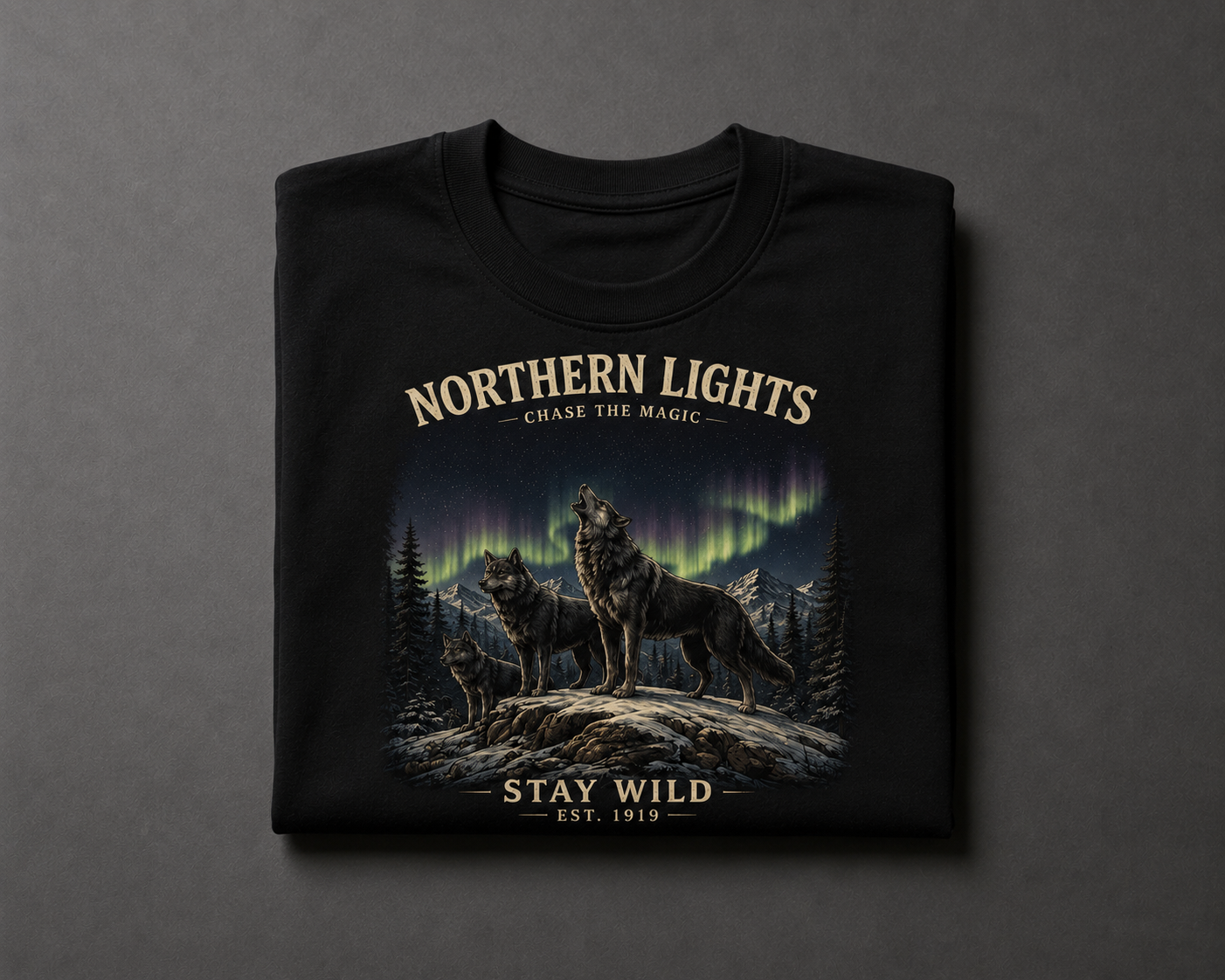 T-shirt Northern Lights Vintage | Aurores Boréales & Montagnes | T-shirt Unisexe 100% coton