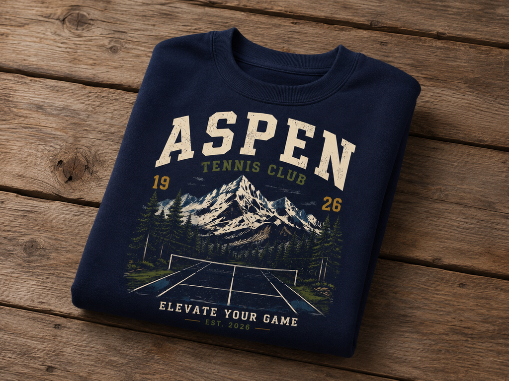 Sweatshirt Aspen Tennis Club | Court de tennis alpin vintage | Unisexe