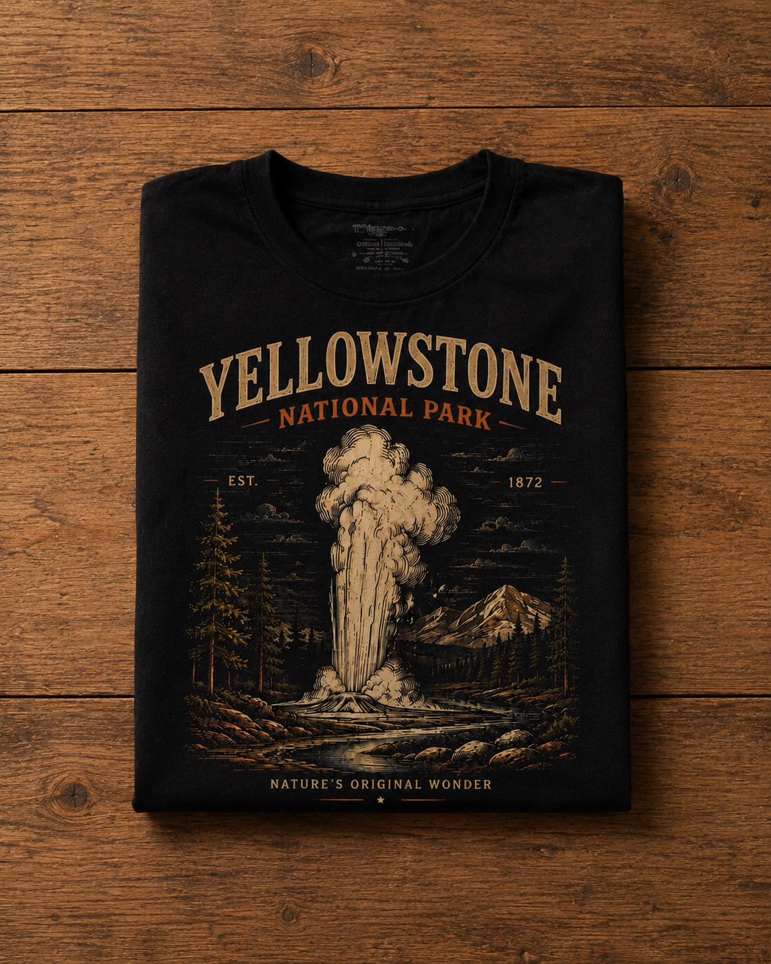 T-shirt Yellowstone National Park Vintage – Tee-shirt Unisexe Noir Nature & Road Trip | Empreinte Héritage 100% coton