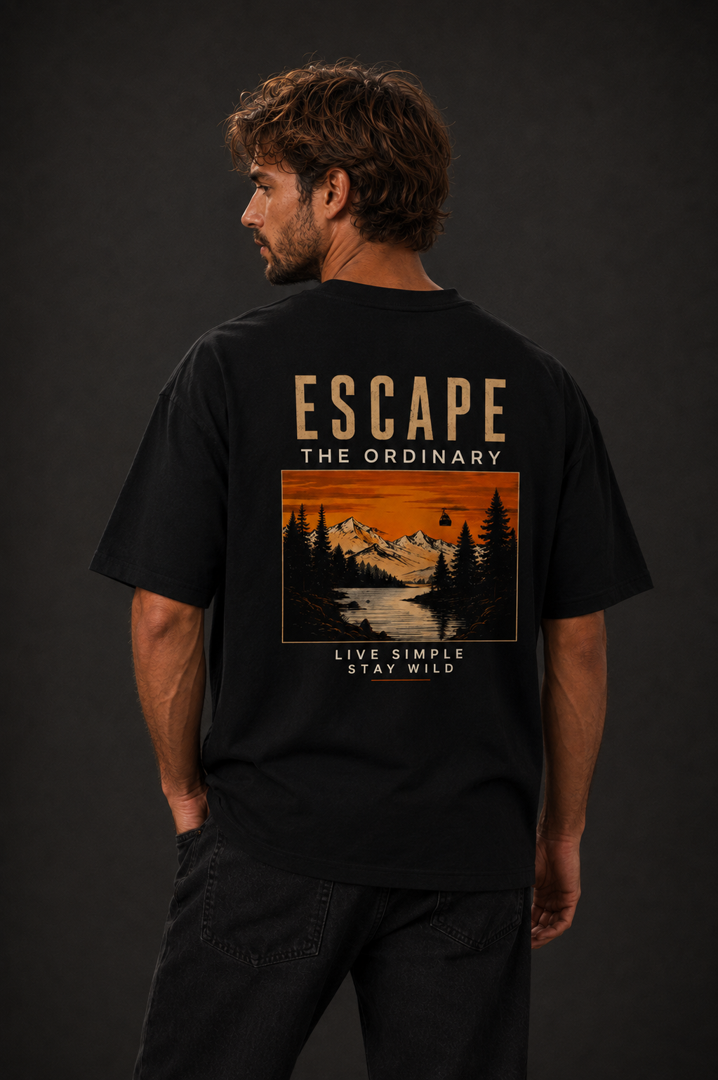 T-shirt Escape The Ordinary | Montagnes et lac vintage | 100 % coton unisexe
