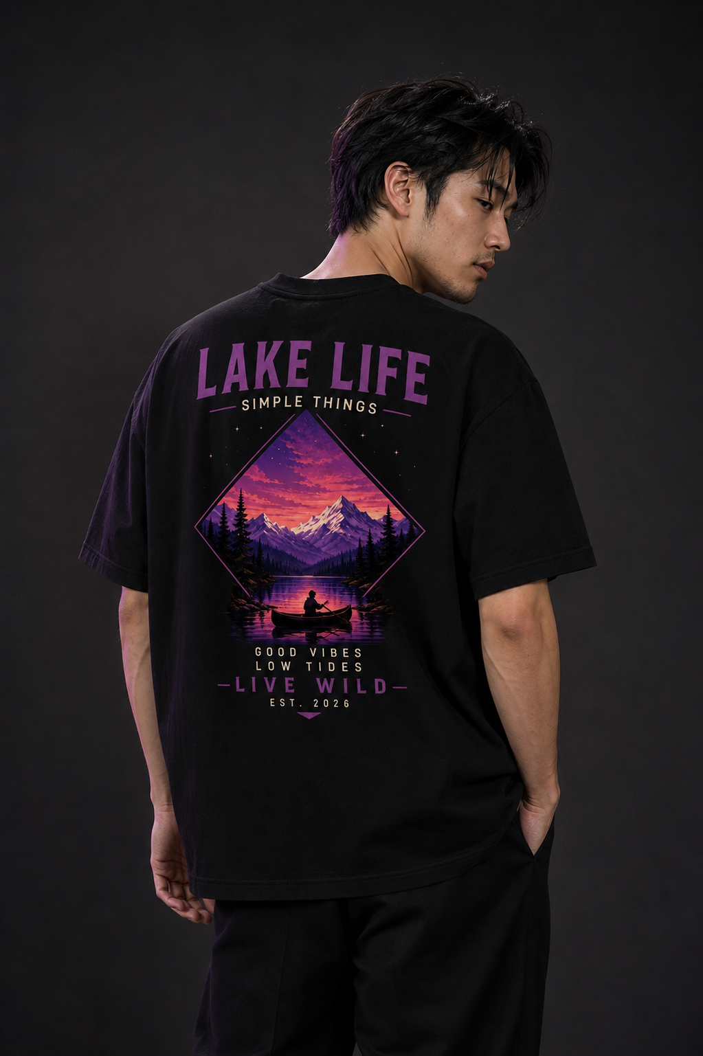 T-shirt Lake Life Vintage | Canoë, lac et montagnes | 100 % coton unisexe