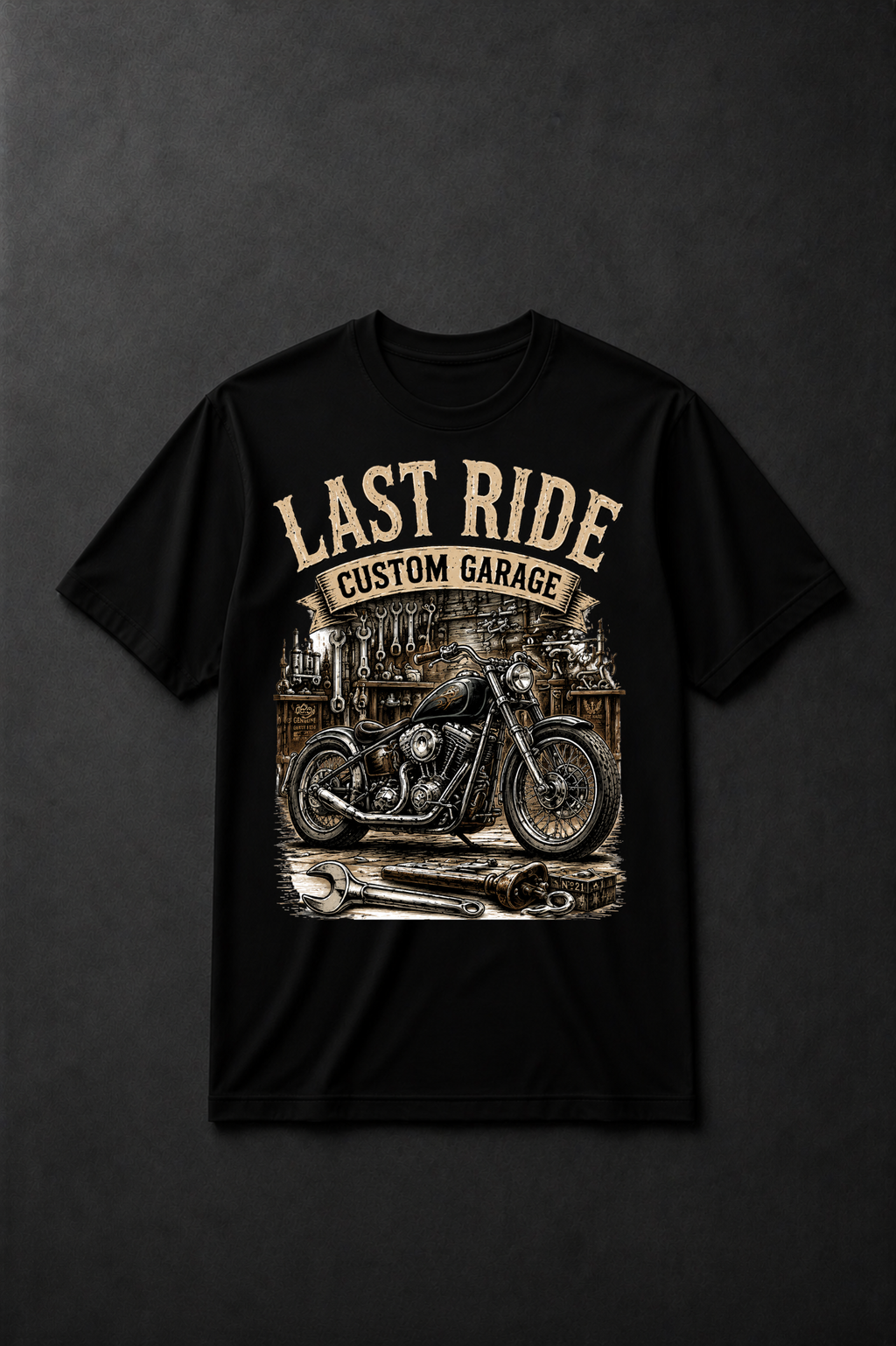 T-shirt Biker Vintage Homme | Last Ride Custom Garage | American Heritage