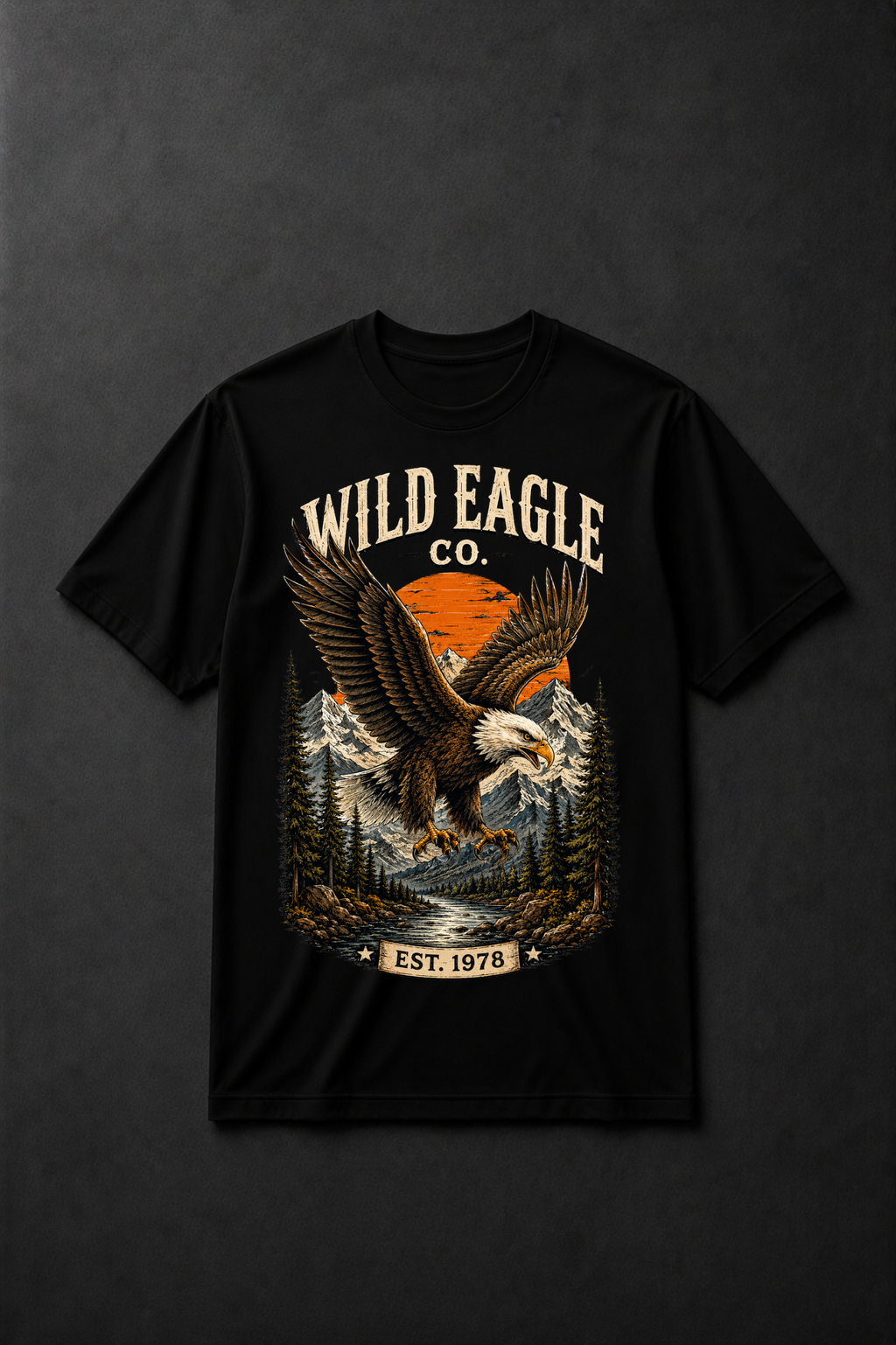 T-shirt Wild Eagle Vintage | T-shirt Aigle Américain Noir | Style Biker & Outdoor 100% coton