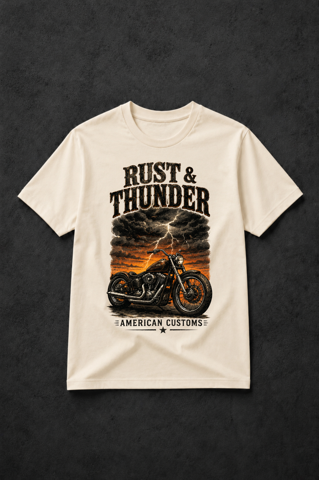 T-shirt Rust & Thunder Vintage | Moto Américaine | T-shirt Biker Unisexe 100% Coton
