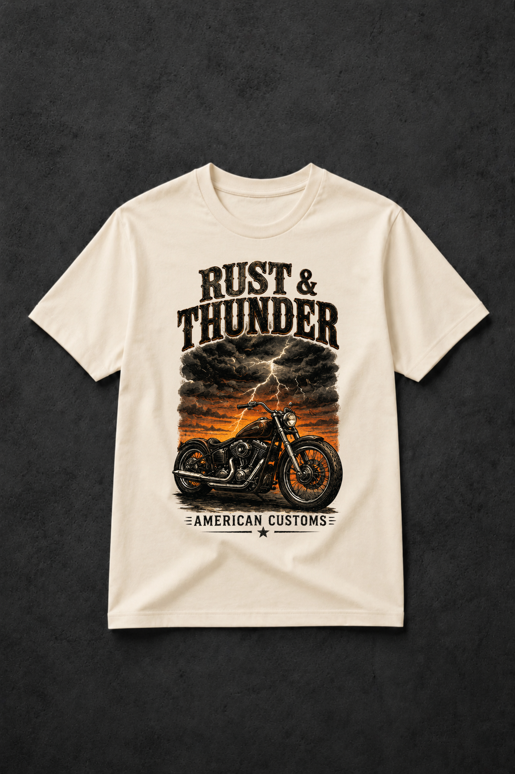 T-shirt Rust & Thunder Vintage | Moto Américaine | T-shirt Biker Unisexe 100% Coton
