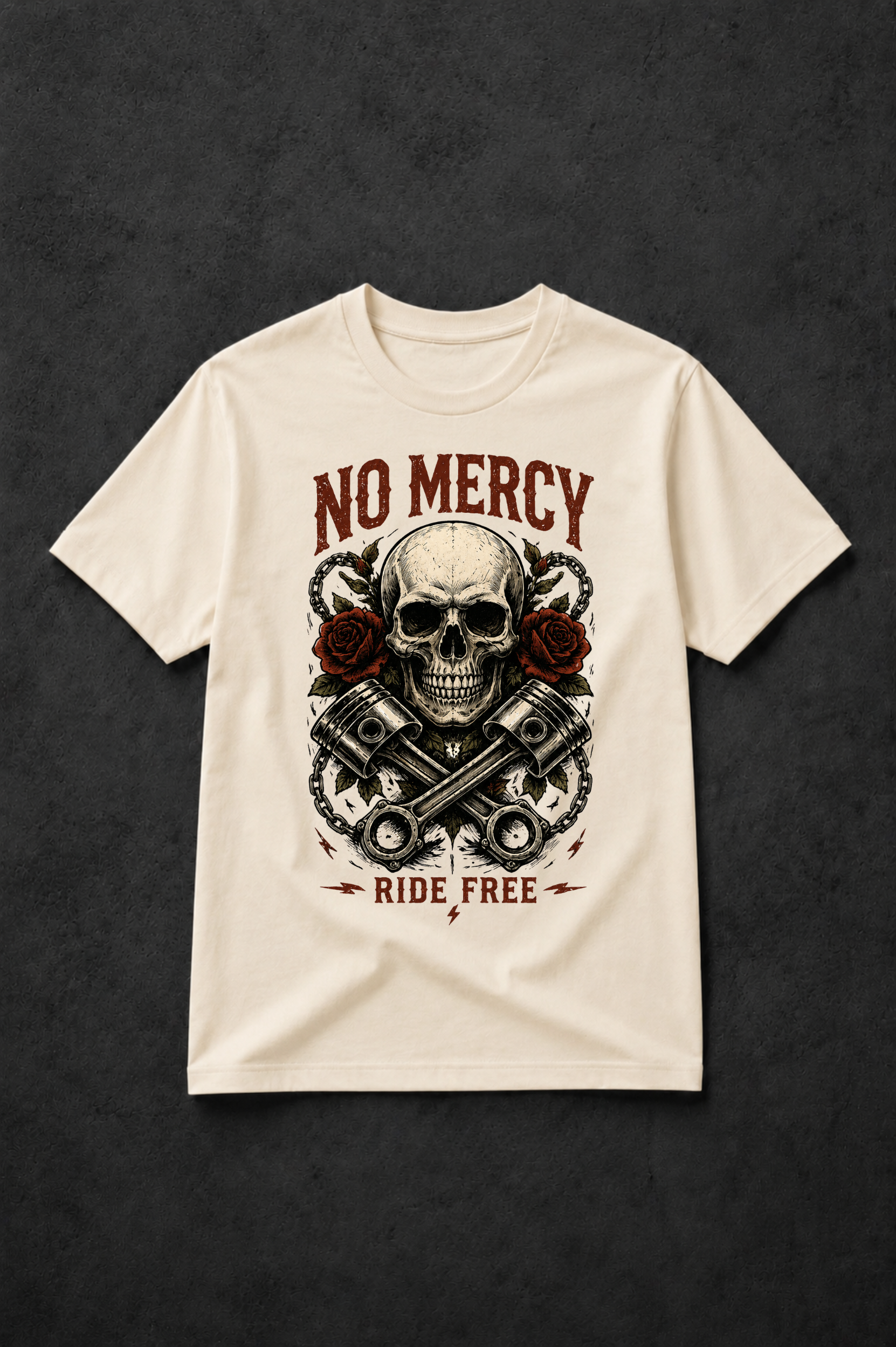 T-shirt No Mercy Vintage | Tête de Mort Biker | T-shirt Moto Unisexe 100% Coton