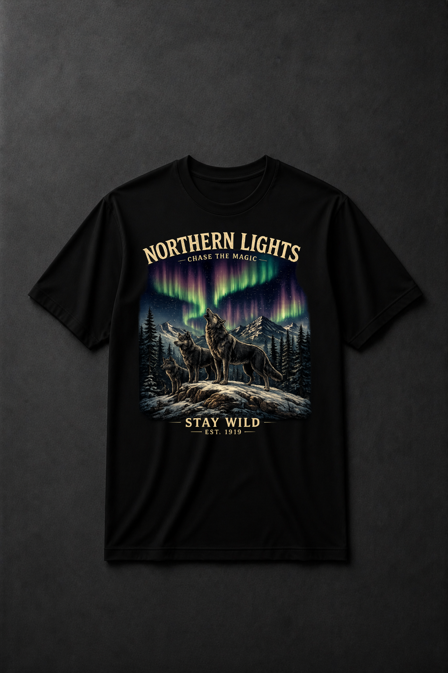 T-shirt Northern Lights Vintage | Aurores Boréales & Montagnes | T-shirt Unisexe 100% coton