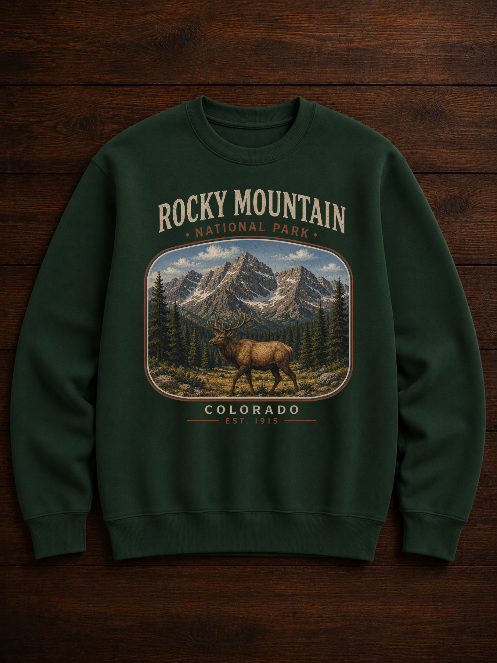 Sweatshirt Rocky Mountain Colorado | Cerf et sommets vintage | Unisexe