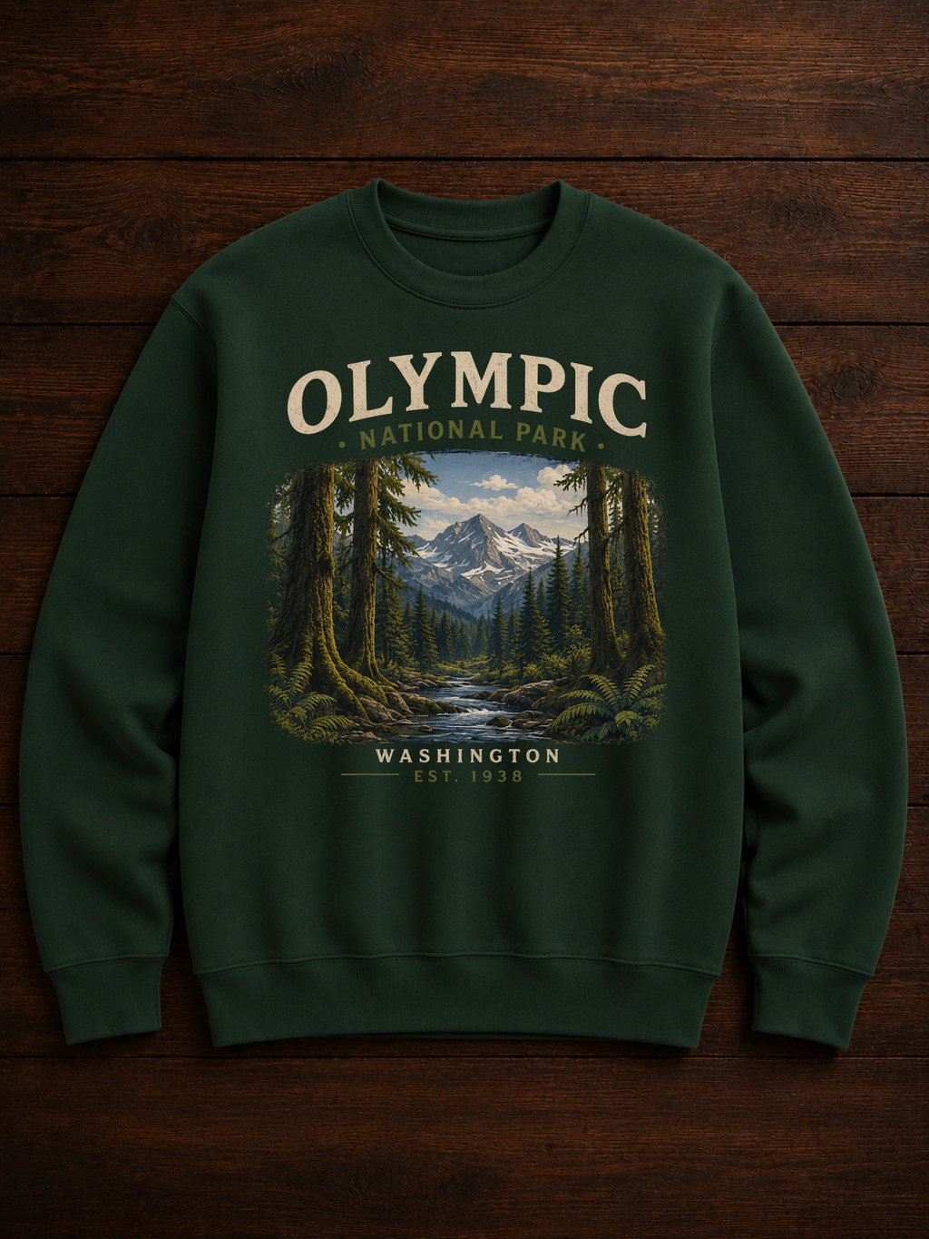 Sweatshirt Olympic National Park | Montagnes et forêt vintage | Unisexe