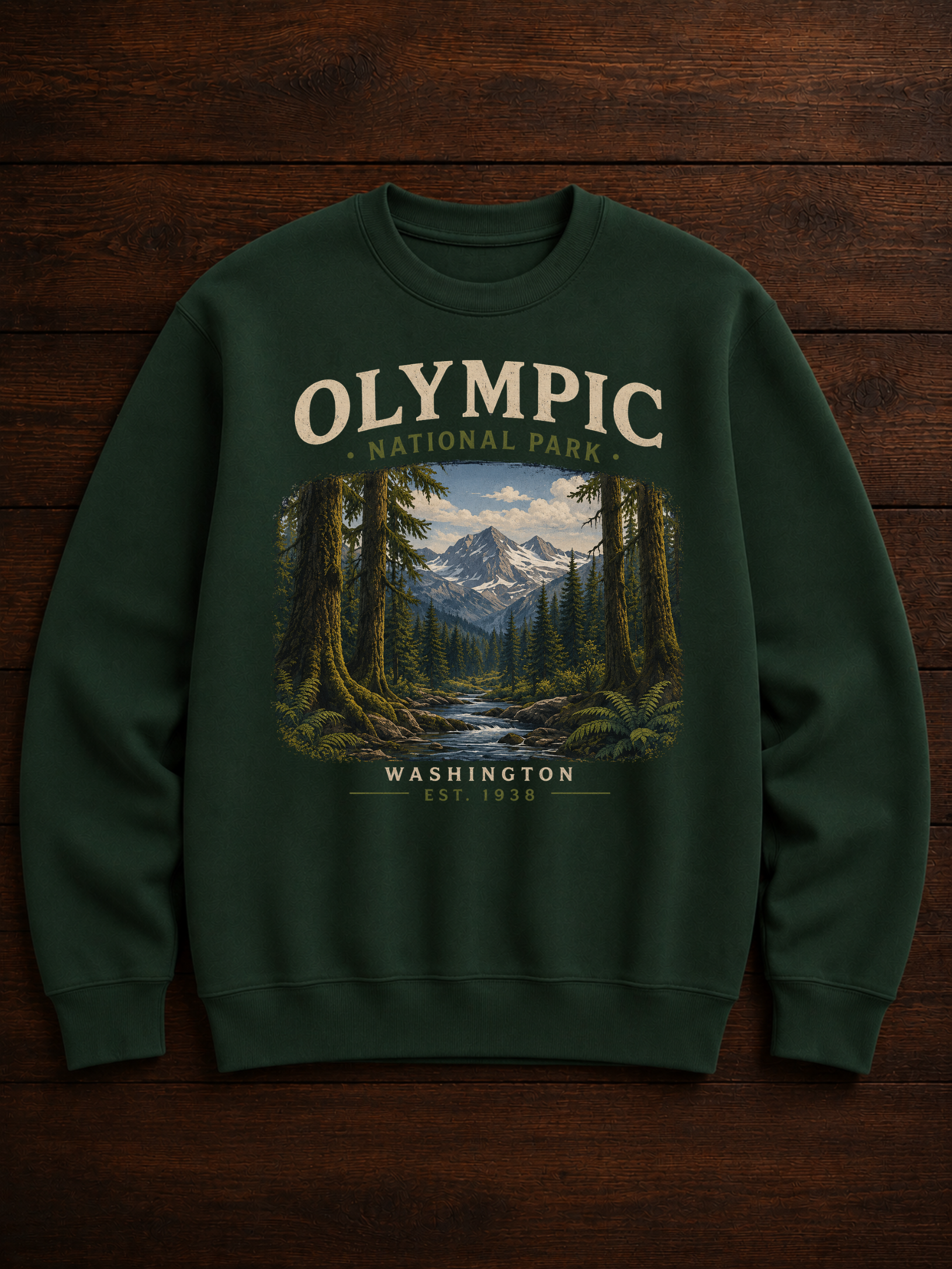 Sweatshirt Olympic National Park | Montagnes et forêt vintage | Unisexe