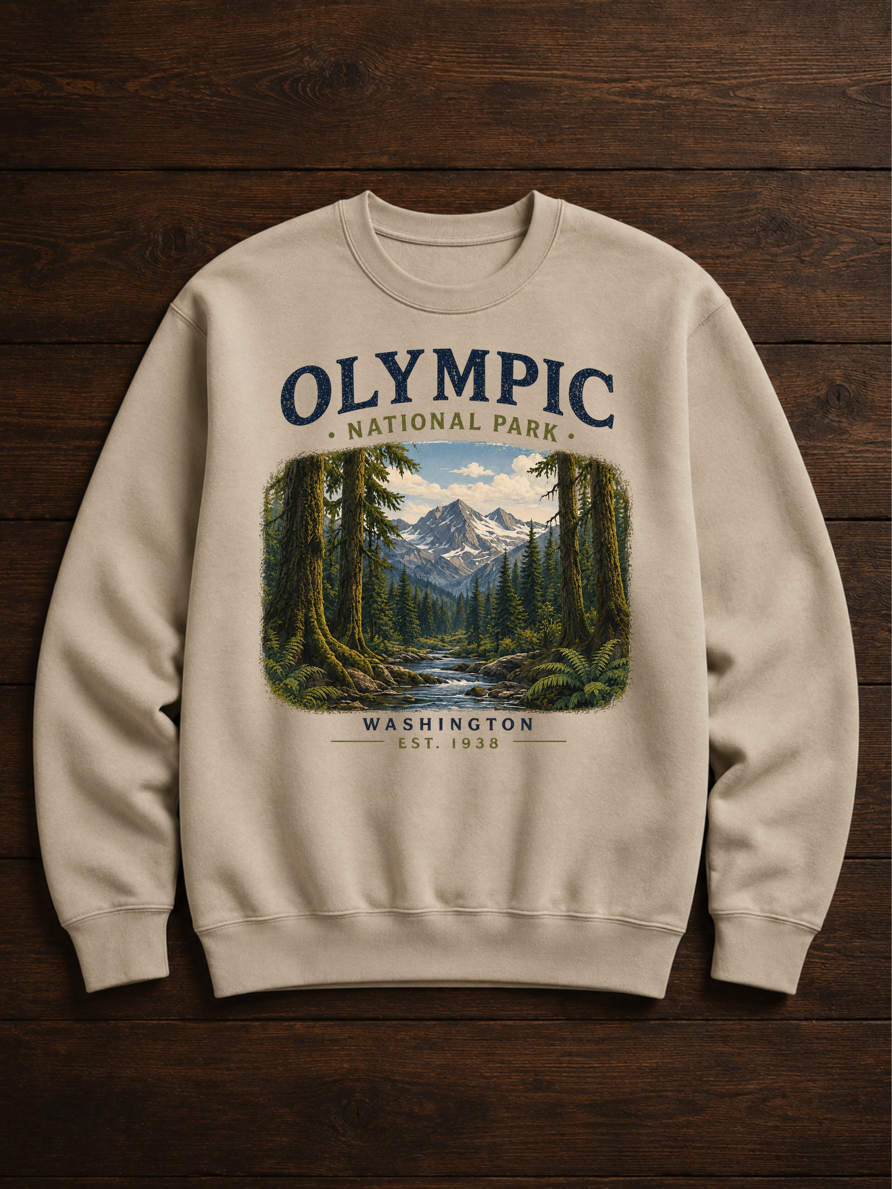 Sweatshirt Olympic National Park | Montagnes et forêt vintage | Unisexe