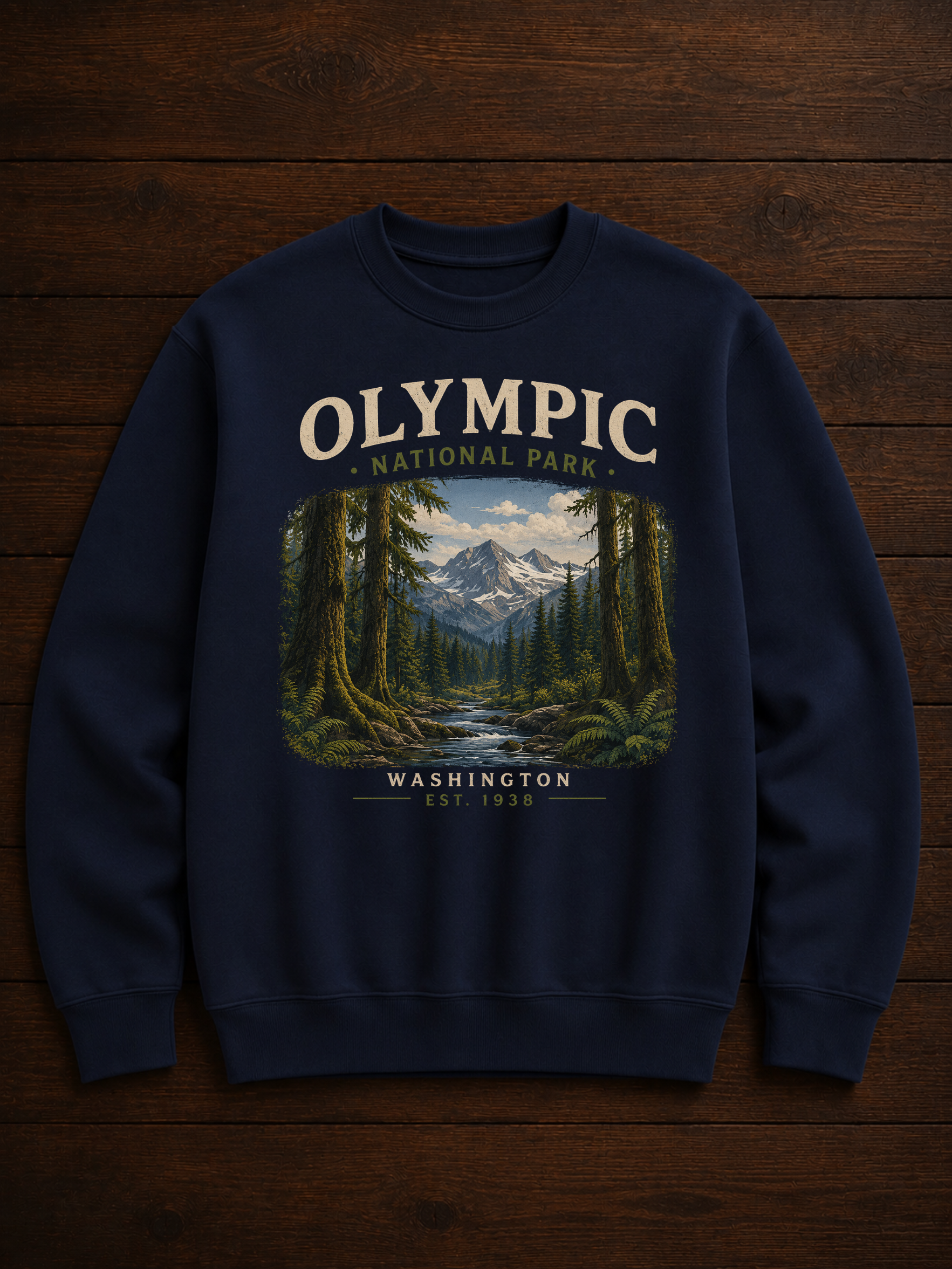 Sweatshirt Olympic National Park | Montagnes et forêt vintage | Unisexe