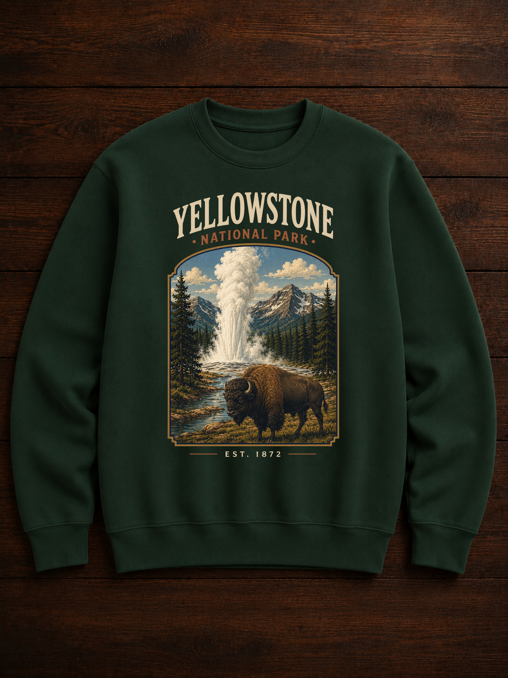 Sweatshirt Yellowstone National Park | Bison et geyser vintage | Unisexe