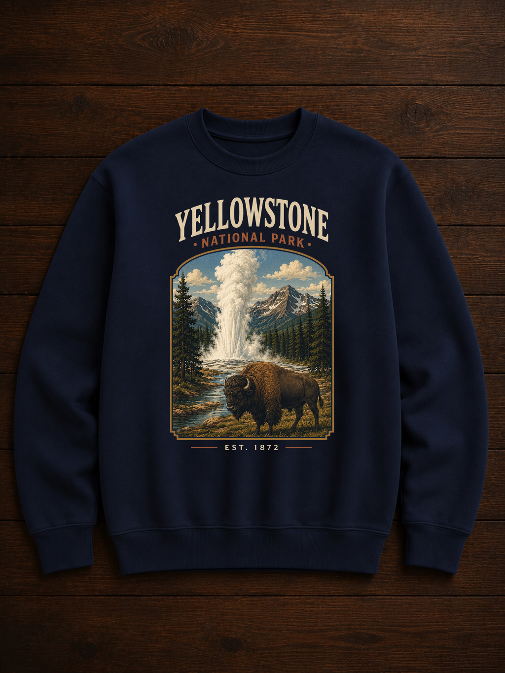 Sweatshirt Yellowstone National Park | Bison et geyser vintage | Unisexe