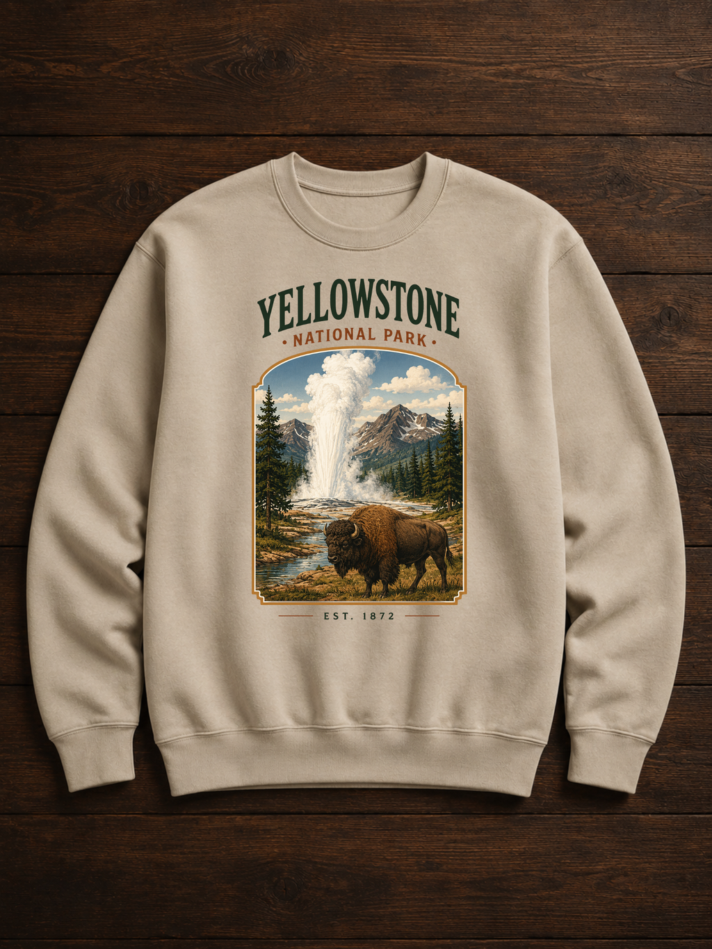 Sweatshirt Yellowstone National Park | Bison et geyser vintage | Unisexe