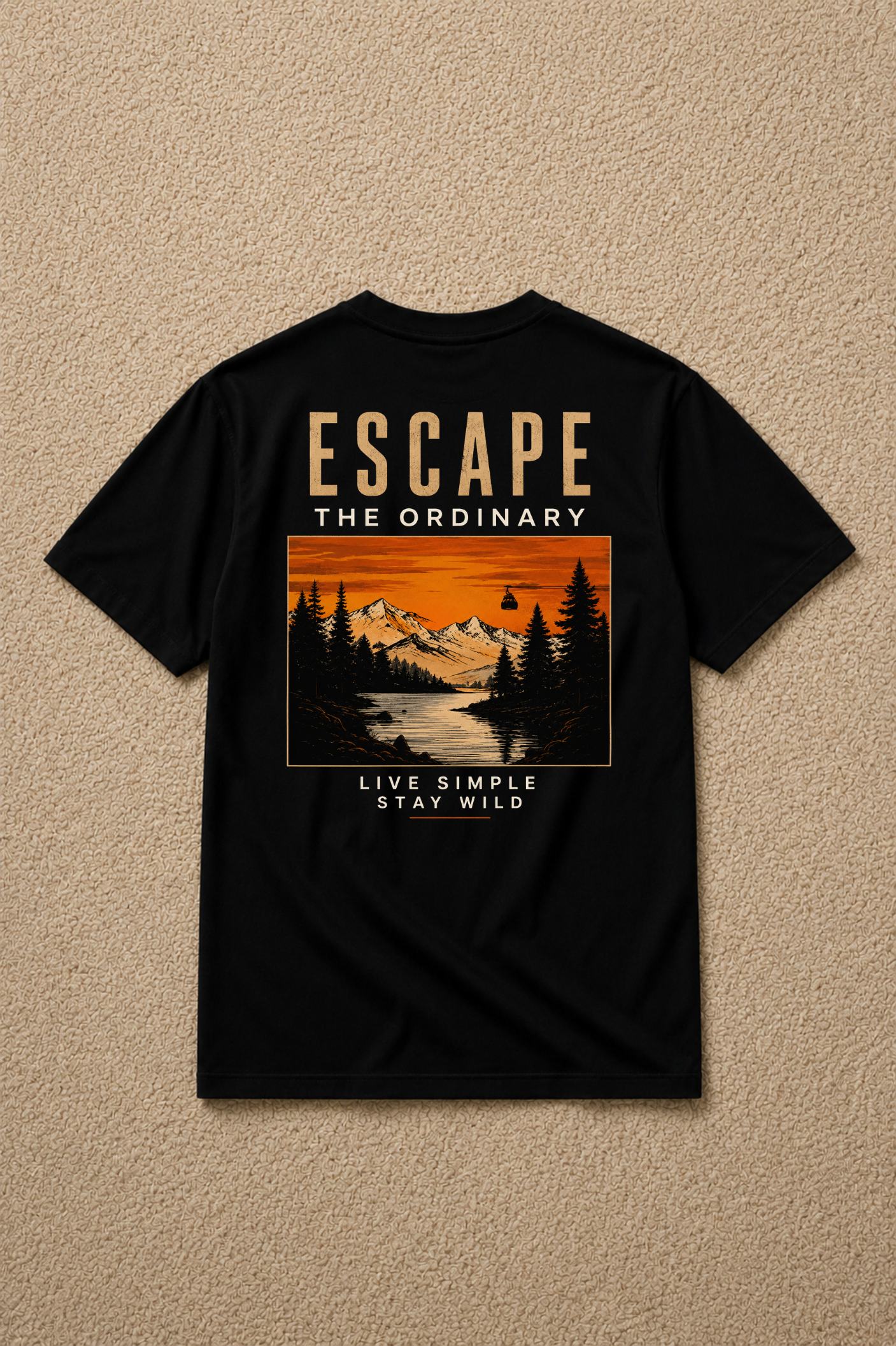 T-shirt Escape The Ordinary | Montagnes et lac vintage | 100 % coton unisexe