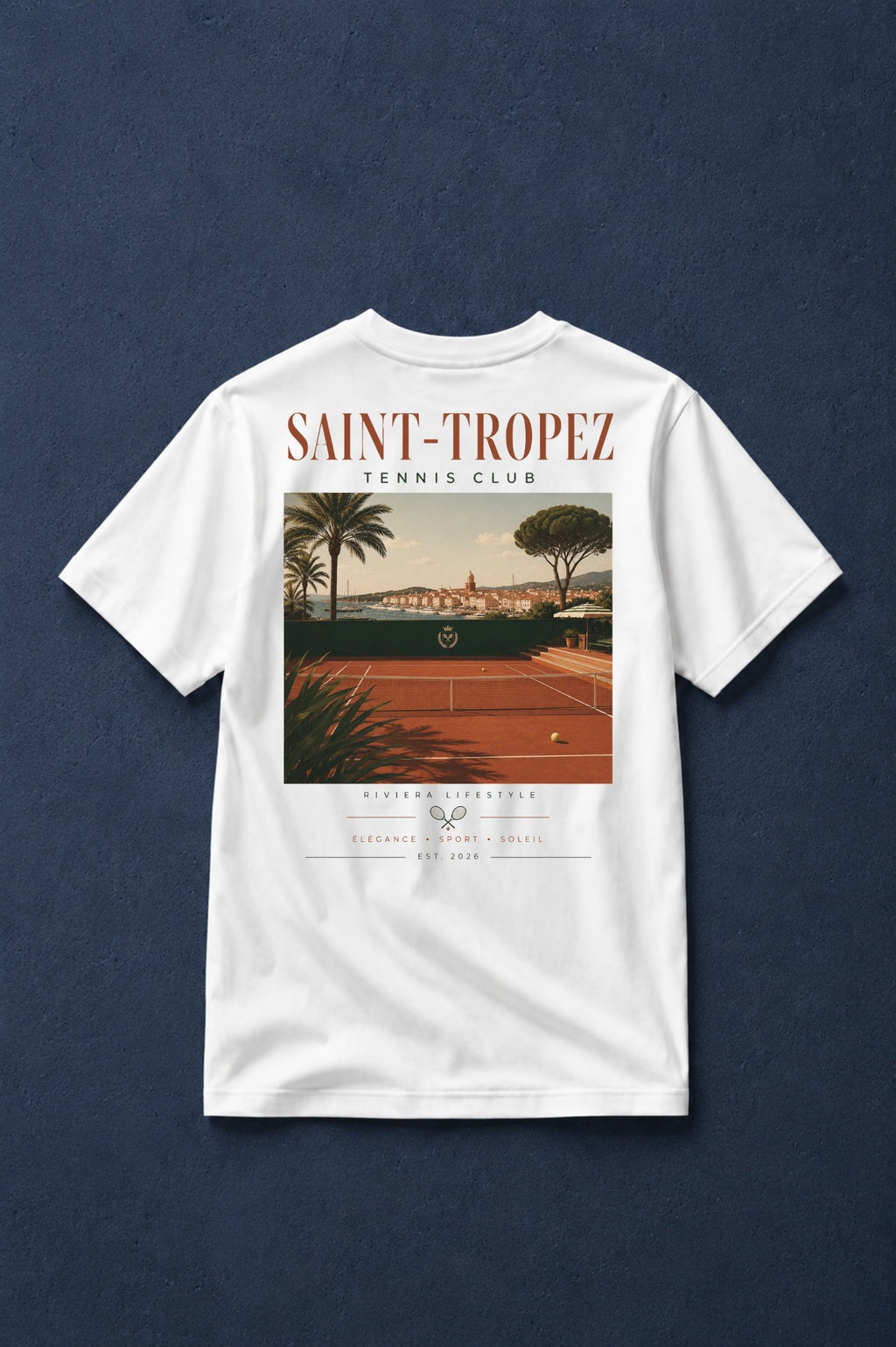 Saint-Tropez Tennis Club T-Shirt, Riviera Travel Tee, Vintage Coastal Tennis Shirt, White Unisex Summer Vacation