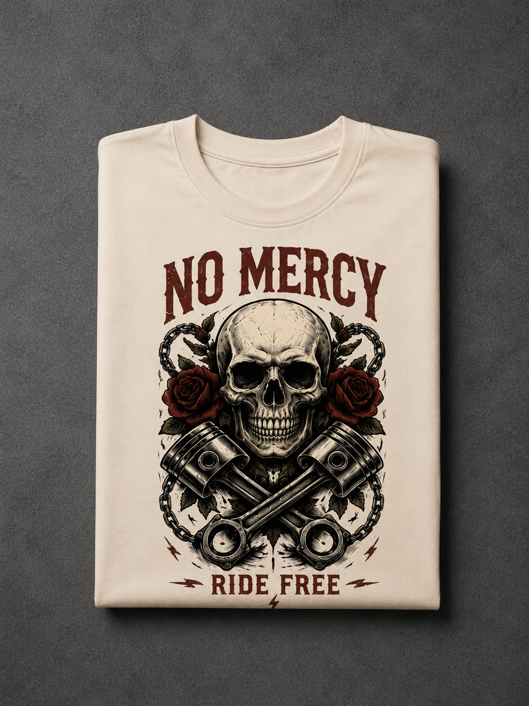 T-shirt No Mercy Vintage | Tête de Mort Biker | T-shirt Moto Unisexe 100% Coton