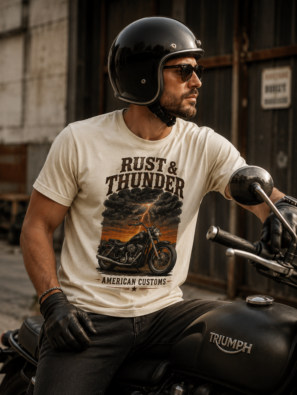 T-shirt Rust & Thunder Vintage | Moto Américaine | T-shirt Biker Unisexe 100% Coton